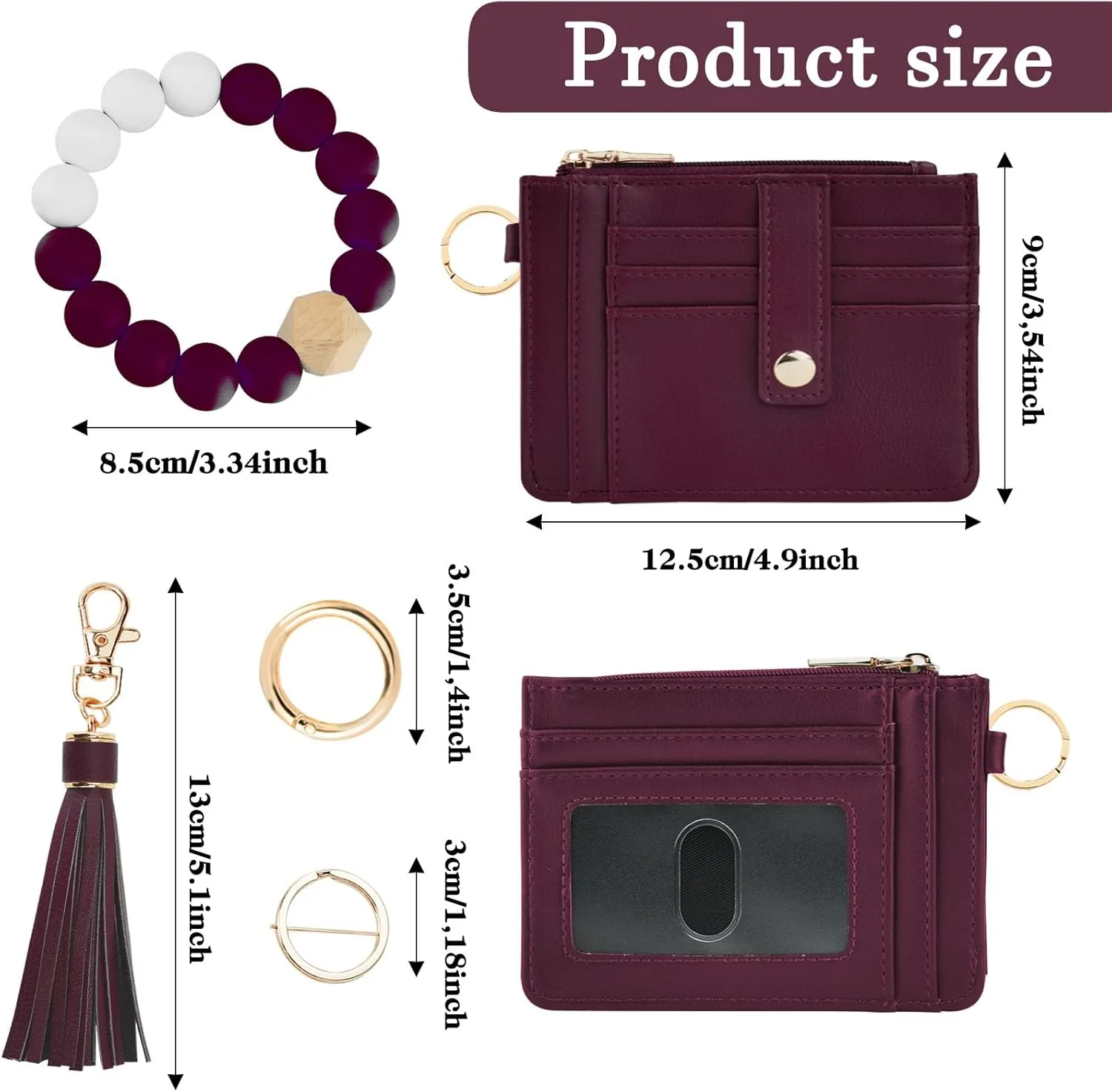 KNGITRYI Wallet Keychain Wristlet for Women,Slim RFID Credit Card Holder Purse Tassel Keychain Bangle Key Ring for Men Women
