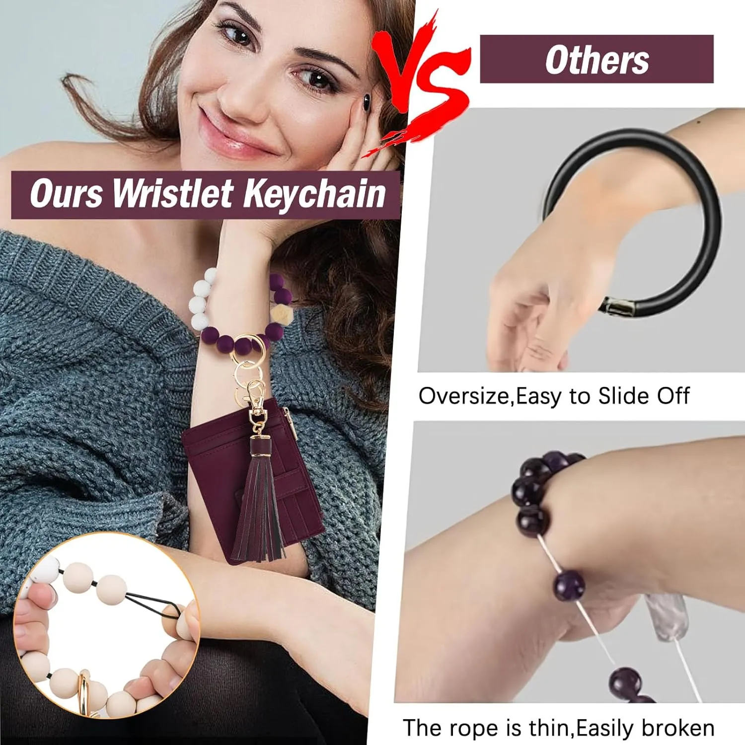 KNGITRYI Wallet Keychain Wristlet for Women,Slim RFID Credit Card Holder Purse Tassel Keychain Bangle Key Ring for Men Women