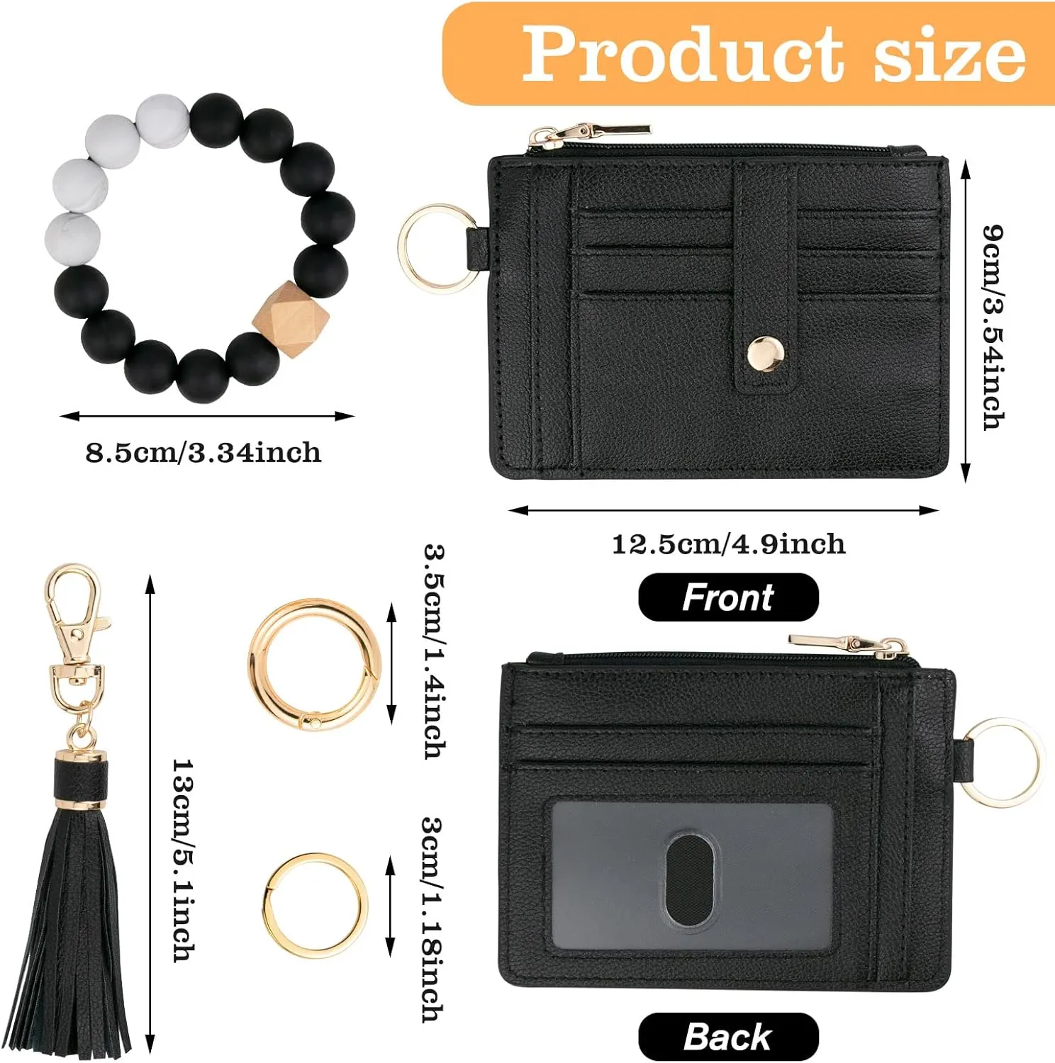 KNGITRYI Wallet Keychain Wristlet for Women,Slim RFID Credit Card Holder Purse Tassel Keychain Bangle Key Ring for Men Women