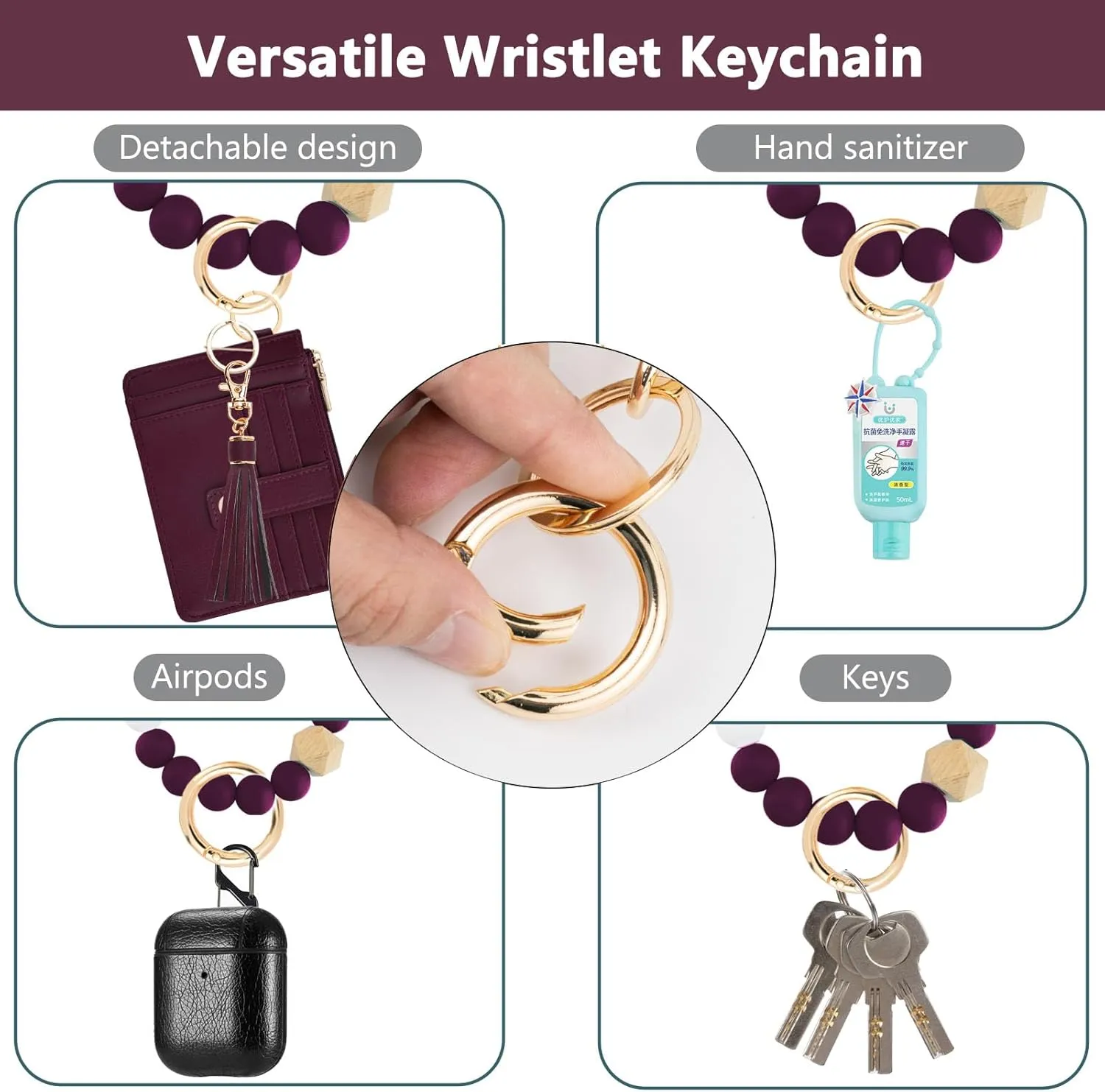 KNGITRYI Wallet Keychain Wristlet for Women,Slim RFID Credit Card Holder Purse Tassel Keychain Bangle Key Ring for Men Women