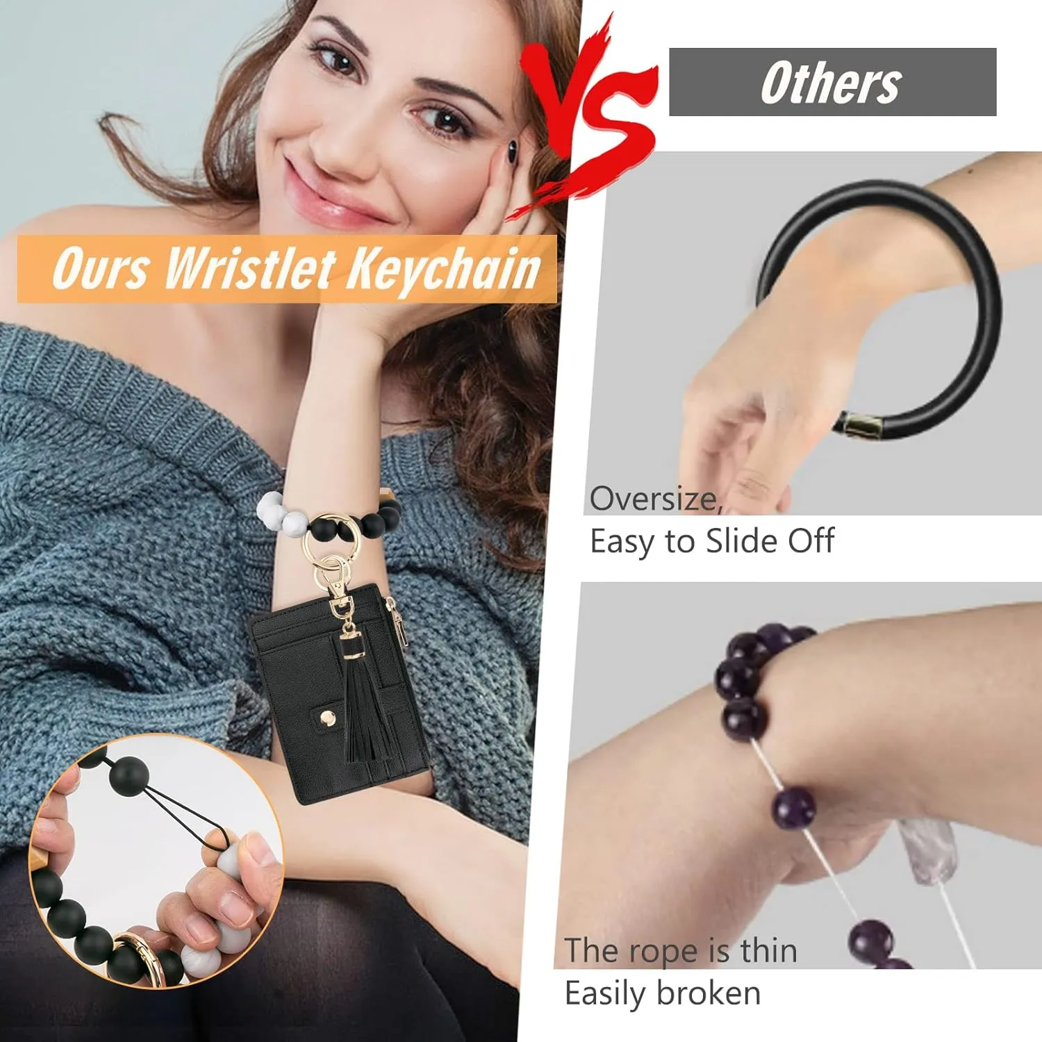 KNGITRYI Wallet Keychain Wristlet for Women,Slim RFID Credit Card Holder Purse Tassel Keychain Bangle Key Ring for Men Women