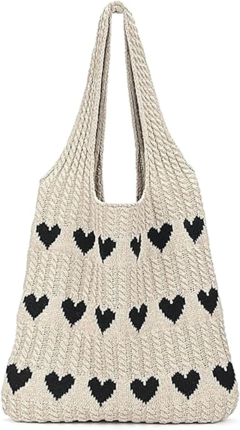 Knitted Shoulder Tote Bag Large Crochet Beach Bag Hobo Bag Aesthetic Tote Handbags for Women