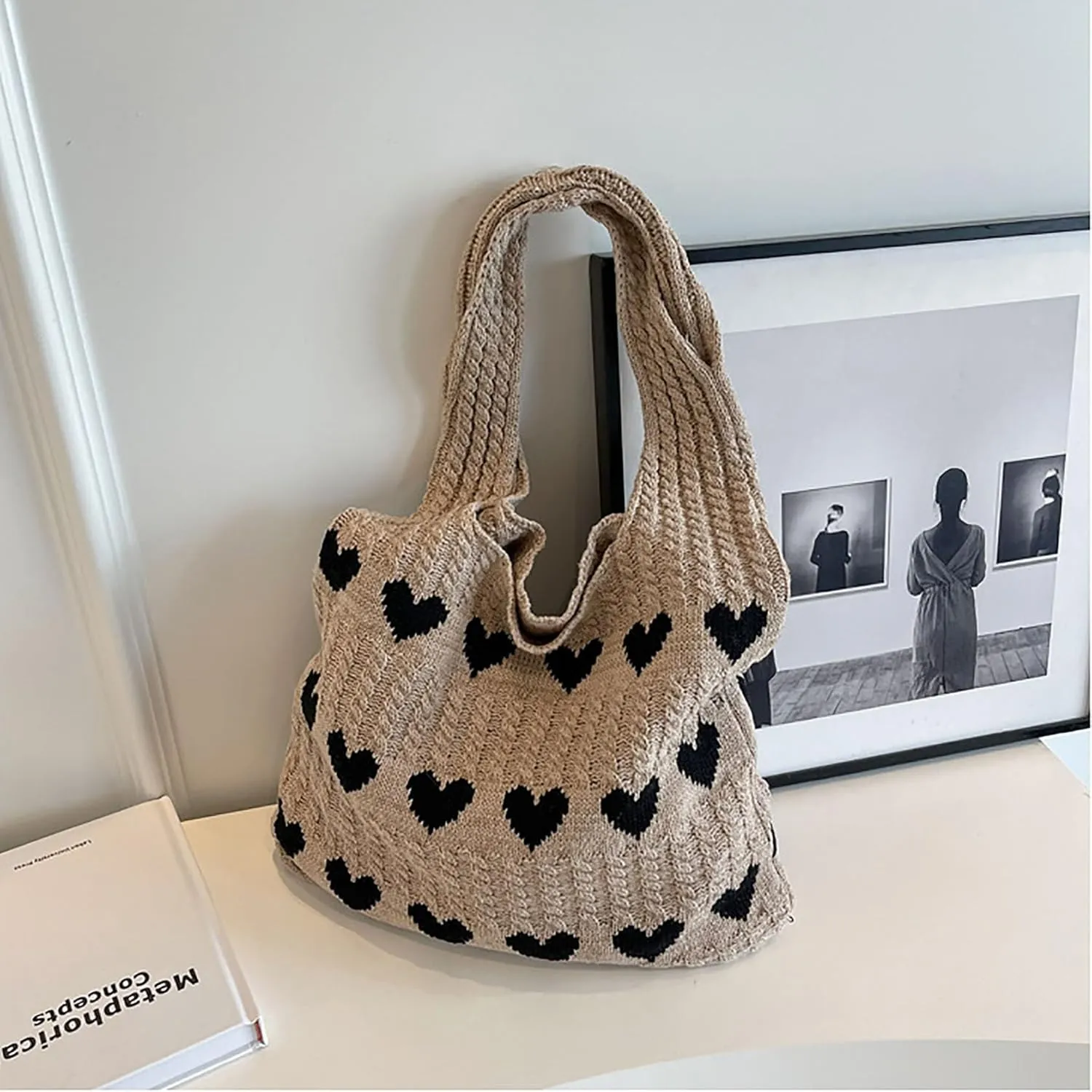 Knitted Shoulder Tote Bag Large Crochet Beach Bag Hobo Bag Aesthetic Tote Handbags for Women