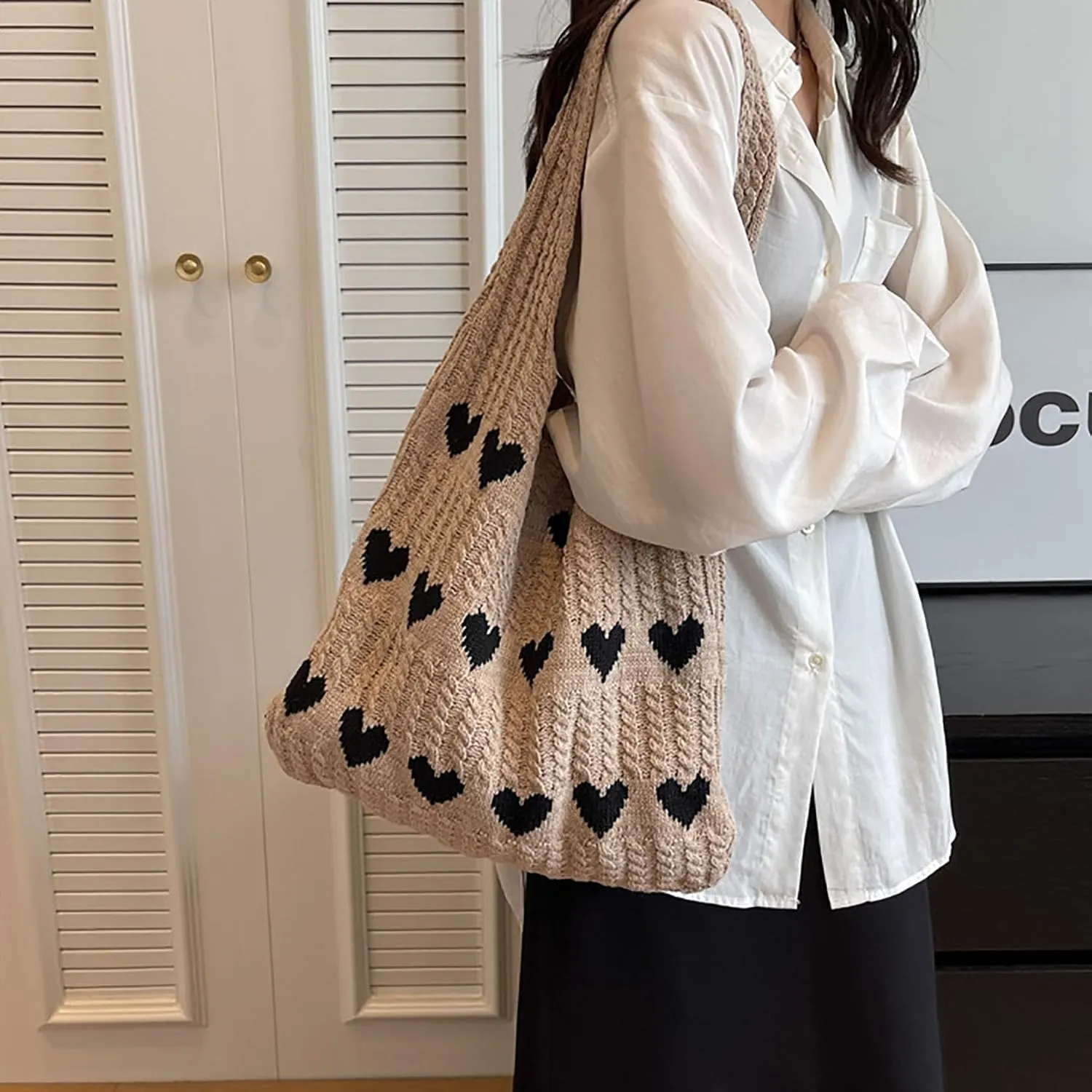 Knitted Shoulder Tote Bag Large Crochet Beach Bag Hobo Bag Aesthetic Tote Handbags for Women