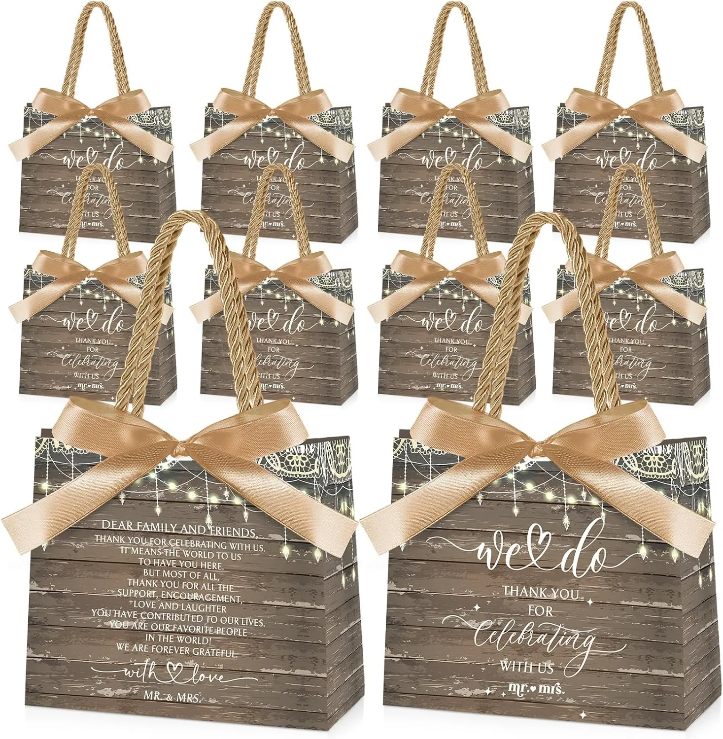 Kolldenn 25 Pcs Wedding Welcome Bags for Guests - Retro Gift Bags with Handles and Bow Ribbon for Hotel Guests Bridal Shower Wedding Party Favors
