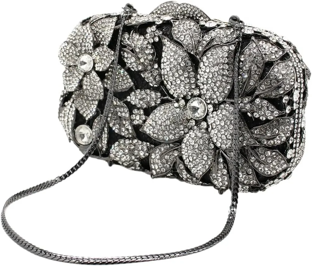 Ladies Crystal Evening Bag Flower Luxury Rhinestone Clutch Bags Diamond Party Wedding Handbag Sparkle Party Purse
