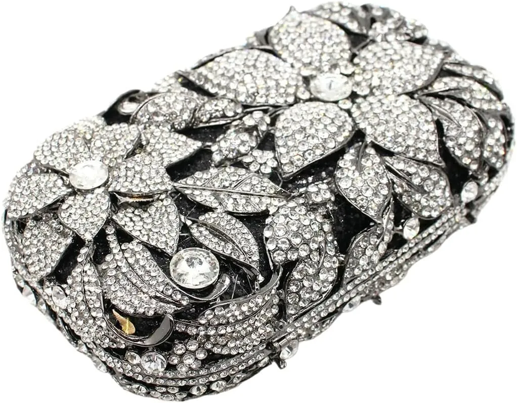 Ladies Crystal Evening Bag Flower Luxury Rhinestone Clutch Bags Diamond Party Wedding Handbag Sparkle Party Purse