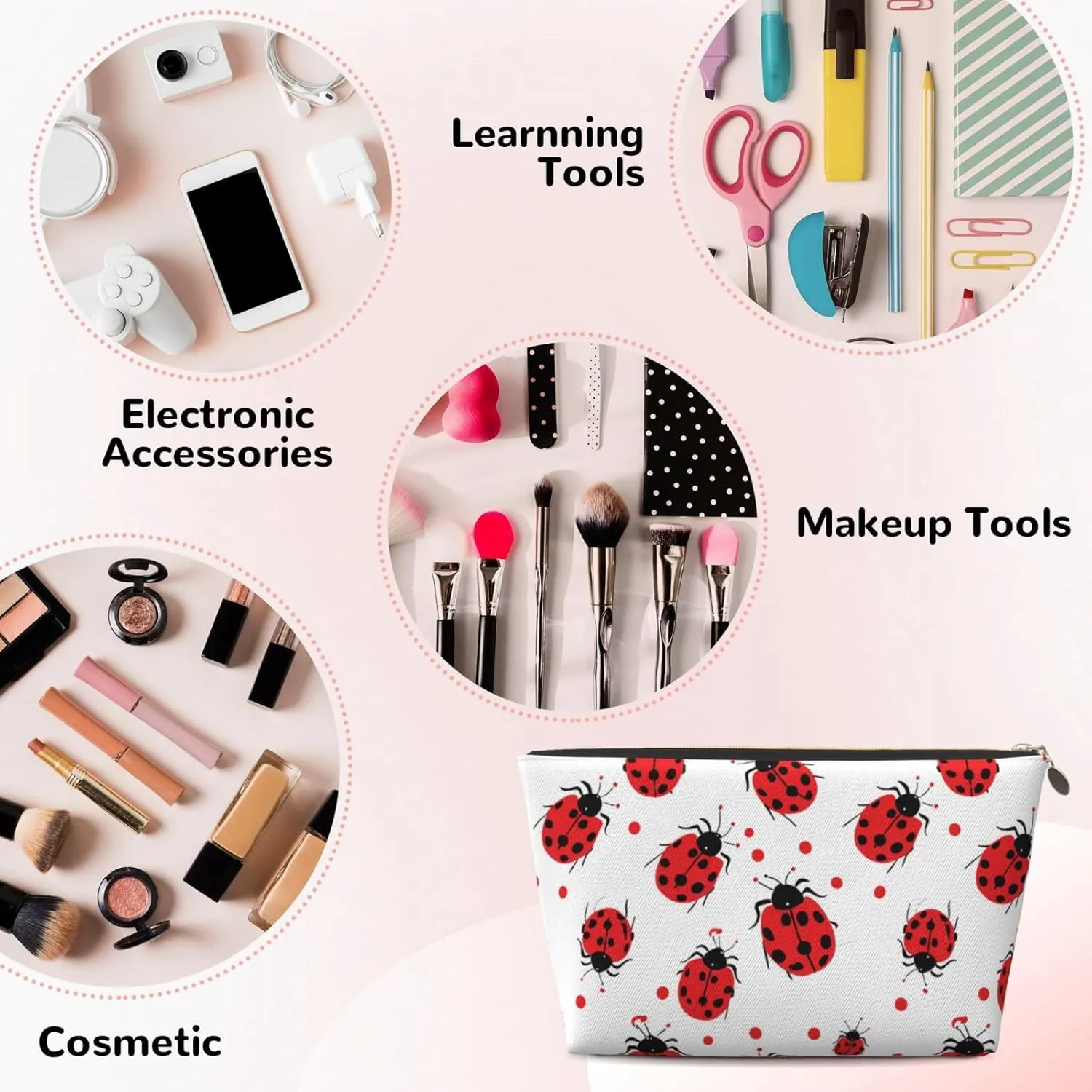 Ladybug Makeup Bag Waterproof Cosmetic Bag Organizer Small Make Up Zipper Pouch Portable Travel Toiletry Bag For Women Girls