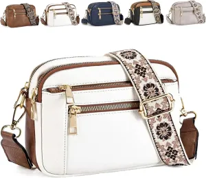 Langrents Purse, Women Handmade Colorful Straps Crossbody Leather Bags & Purse with Adjustable Shoulder Strap