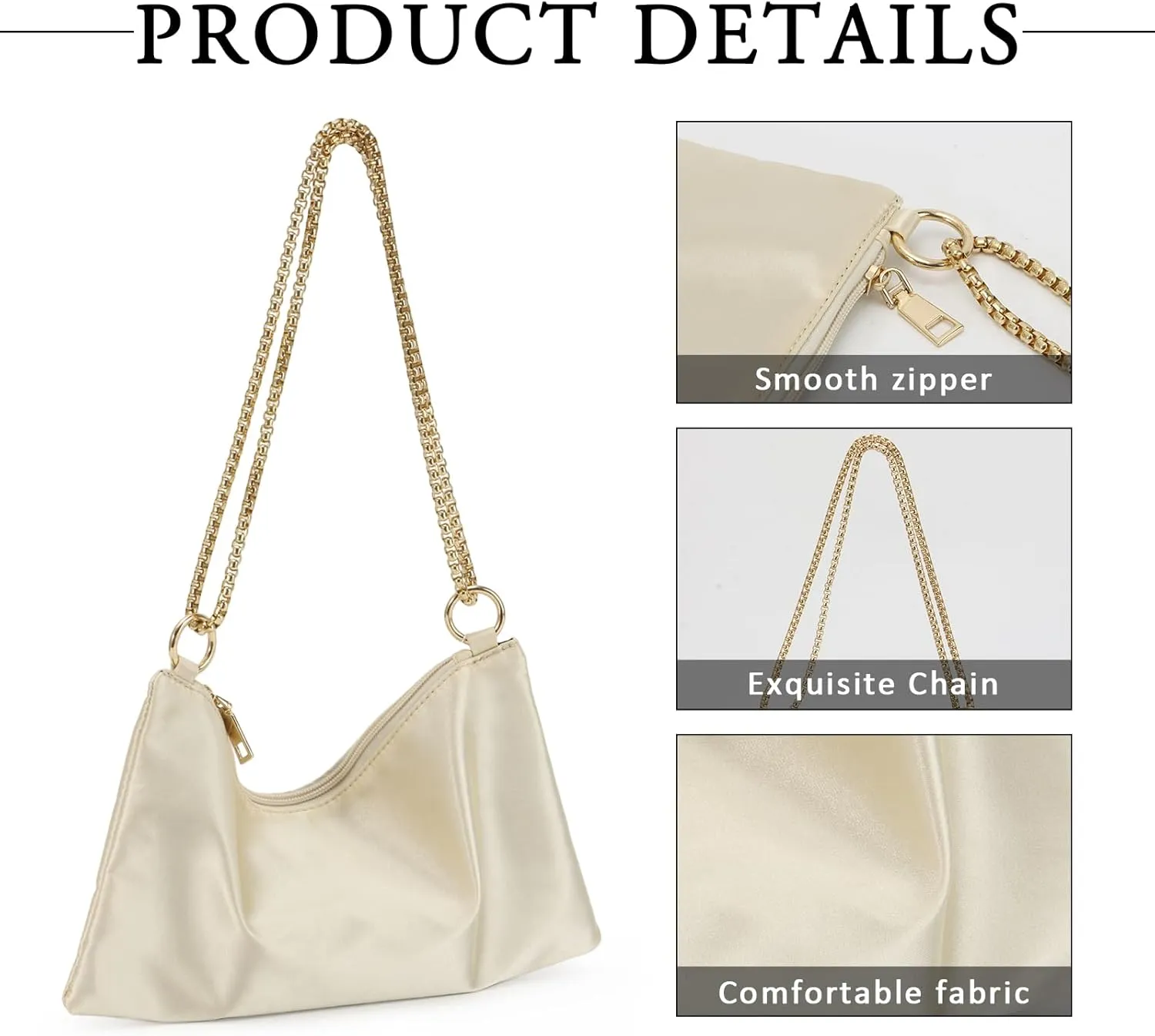 Lanpet Women's Satin Evening Bag Sparkly Clutch Purse Handbag Shoulder Bag for Party Prom Club Wedding