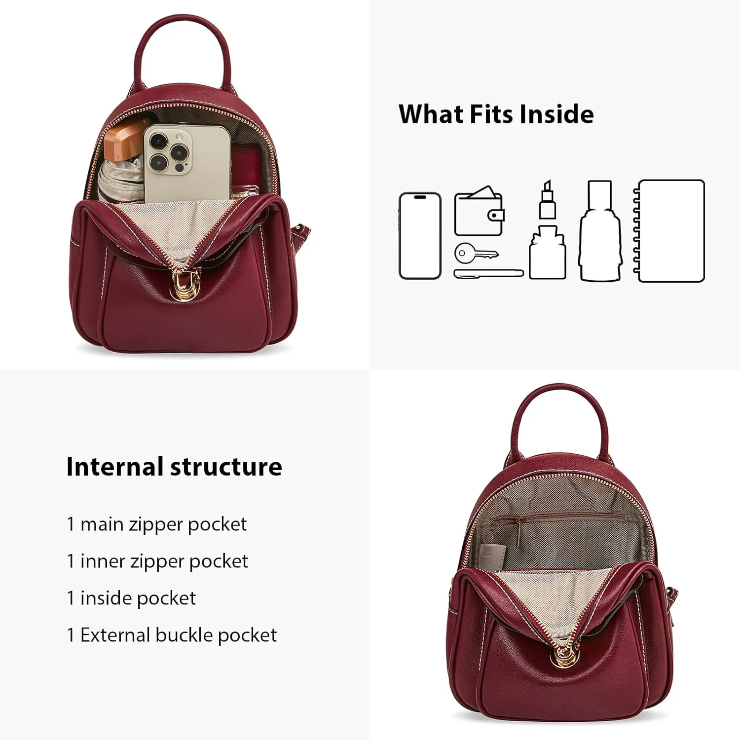 LAORENTOU Small Backpack Purse for Women Cowhide Mini Leather Backpack for Women, Ladies Small Shoulder Crossbody Handbags