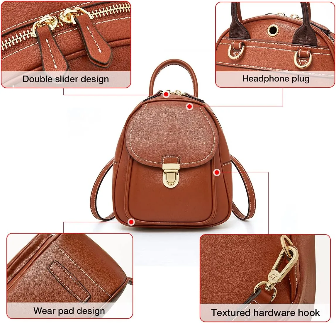 LAORENTOU Small Backpack Purse for Women Cowhide Mini Leather Backpack for Women, Ladies Small Shoulder Crossbody Handbags