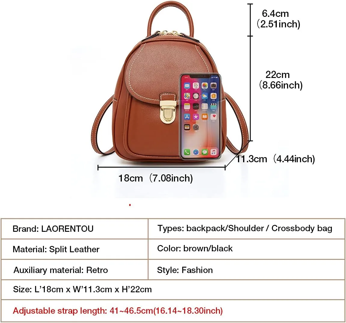 LAORENTOU Small Backpack Purse for Women Cowhide Mini Leather Backpack for Women, Ladies Small Shoulder Crossbody Handbags