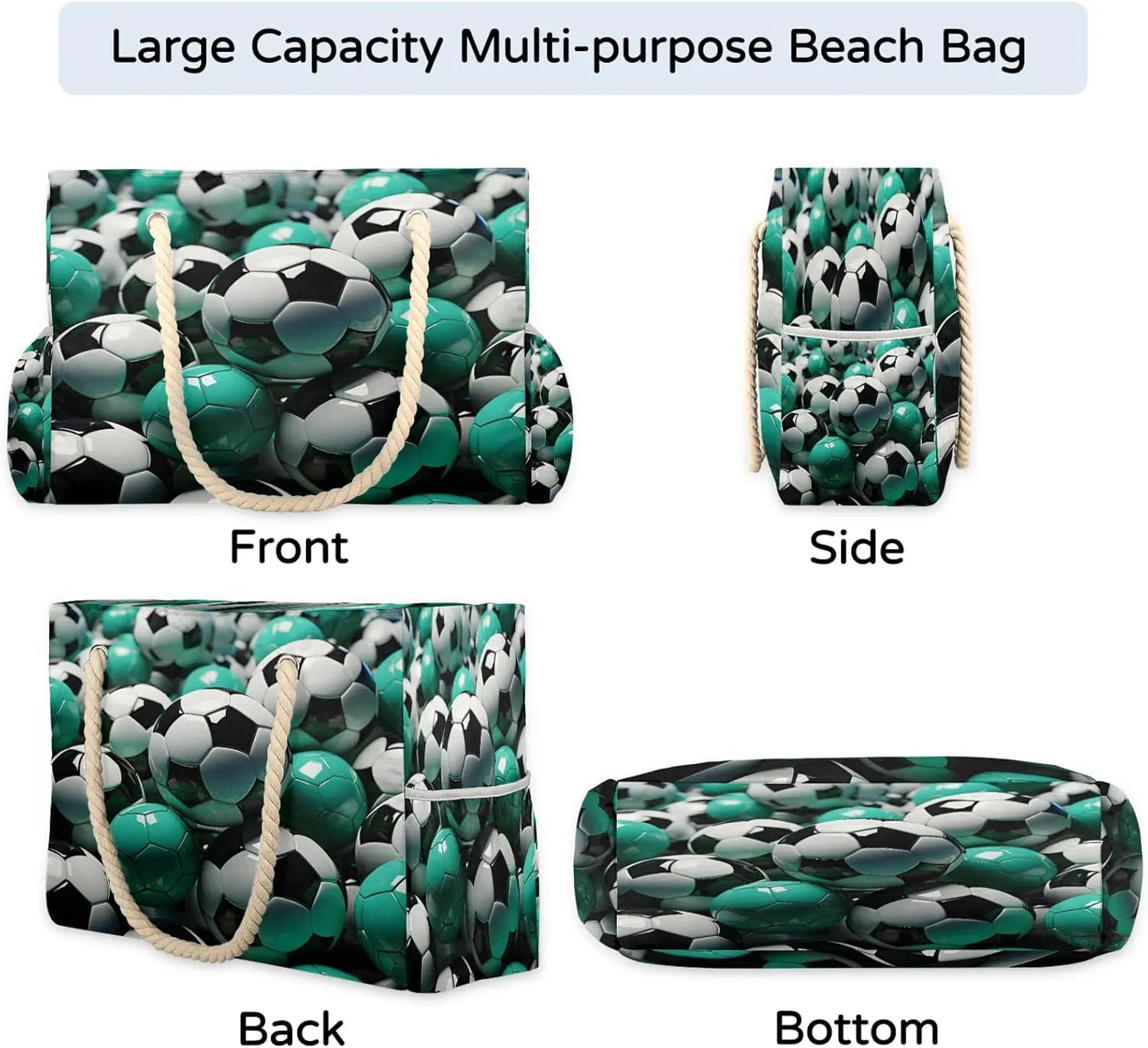 Large Beach Bags for Women and Men, Waterproof Tote with Zipper, Reusable Grocery Shopping Shoulder Bag