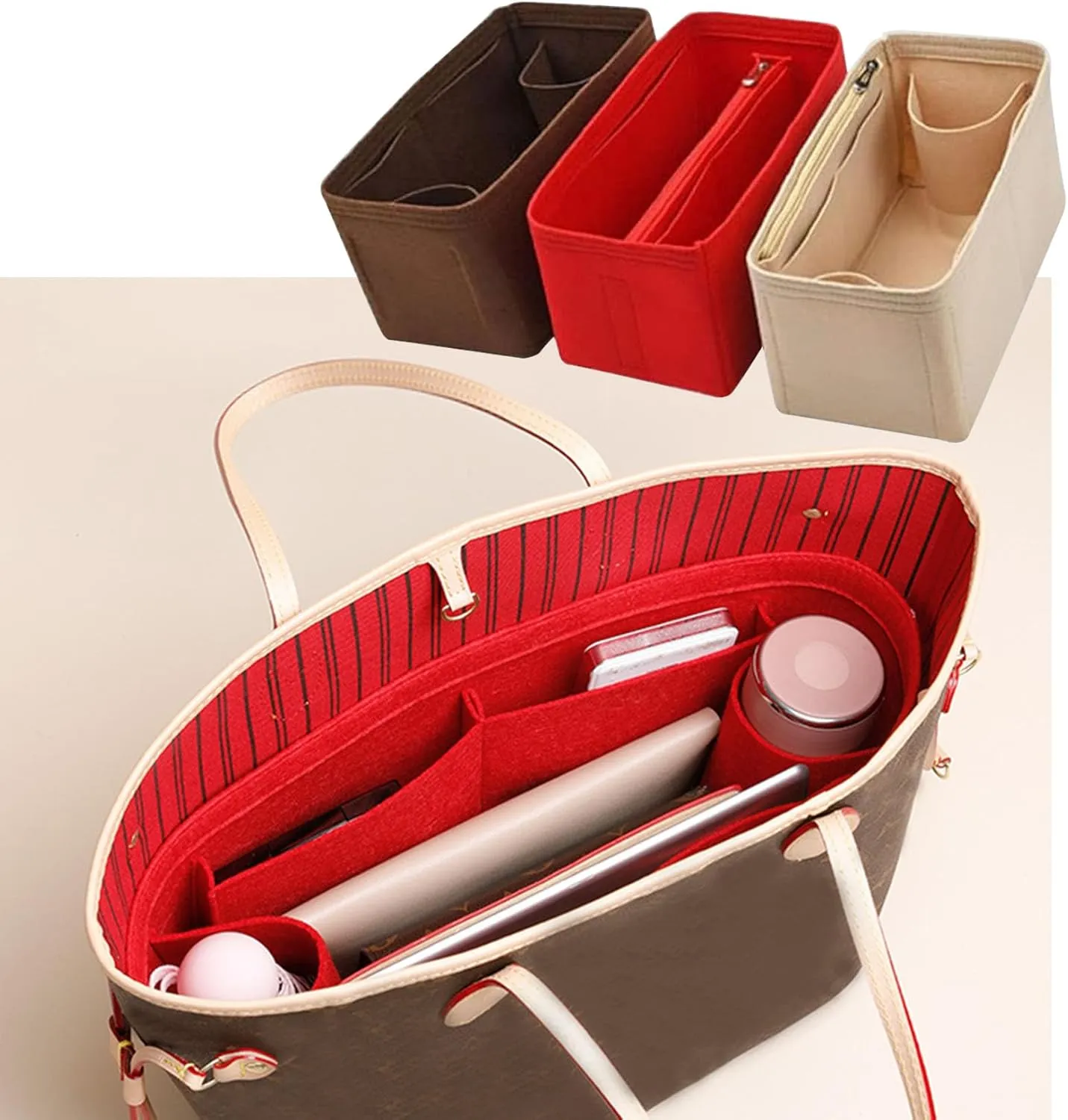 Lckaey Purse Inserts for Speedy 25 Organizer Insert, for monogram bag, HandBag protective insert Tote Bag and hand bag protector, organizer insert 1083Coffee-M