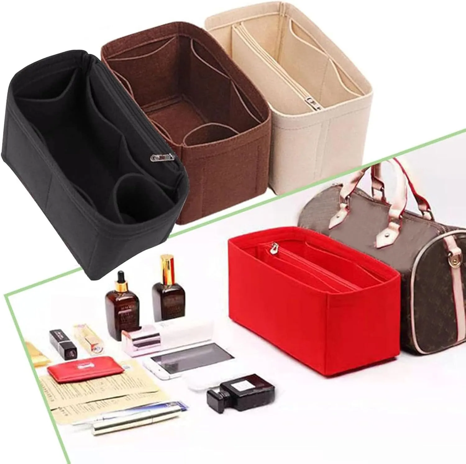 Lckaey Purse Inserts for Speedy 25 Organizer Insert, for monogram bag, HandBag protective insert Tote Bag and hand bag protector, organizer insert 1083Coffee-M