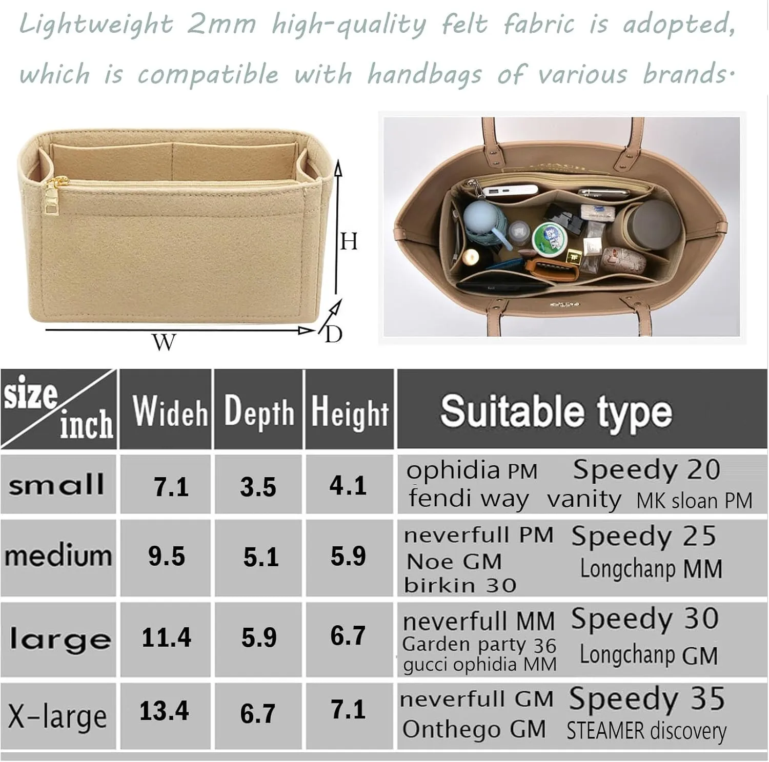 Lckaey Purse Inserts for Speedy 25 Organizer Insert, for monogram bag, HandBag protective insert Tote Bag and hand bag protector, organizer insert 1083Coffee-M