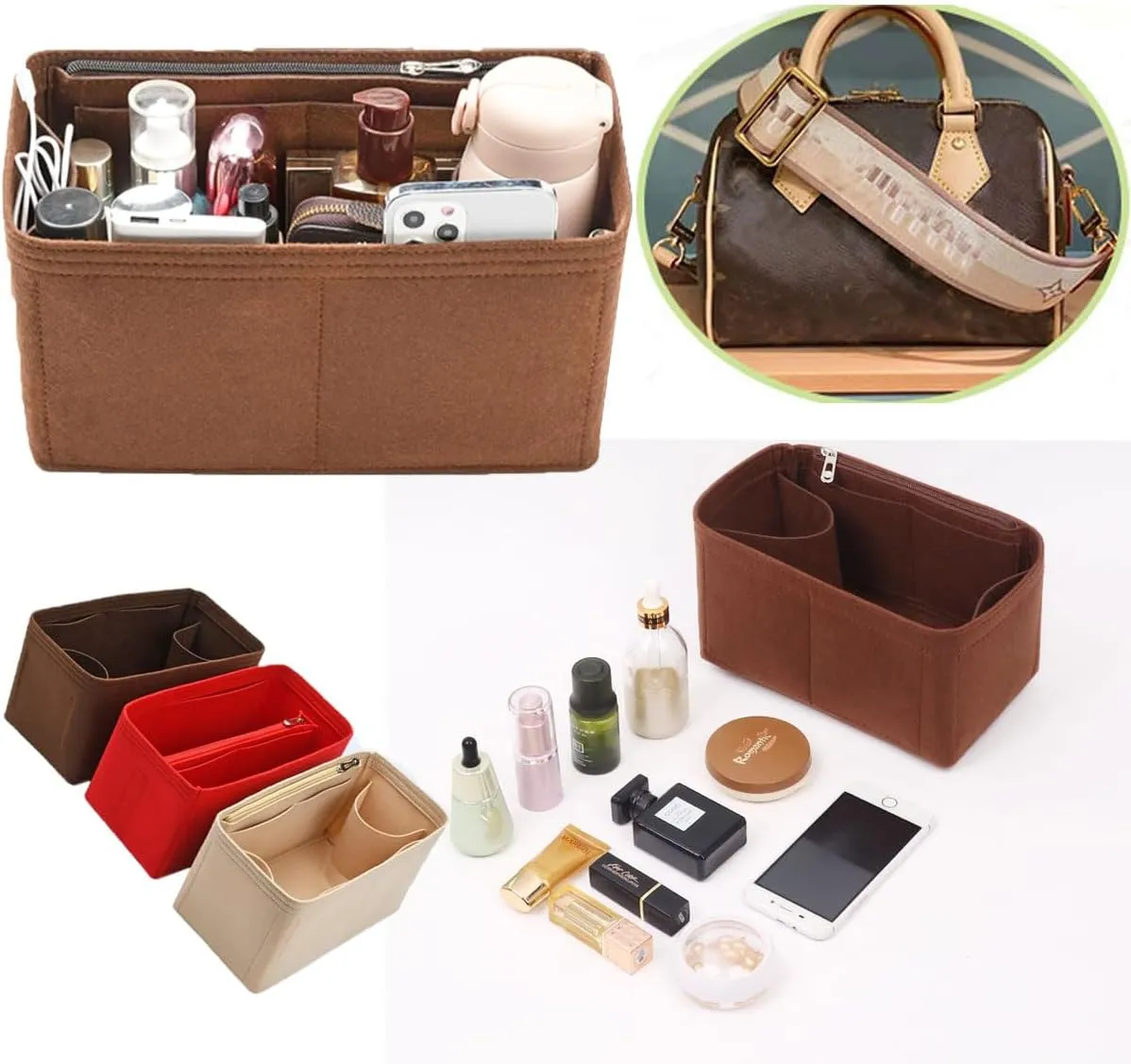 Lckaey Purse Inserts for Speedy 25 Organizer Insert, for monogram bag, HandBag protective insert Tote Bag and hand bag protector, organizer insert 1083Coffee-M