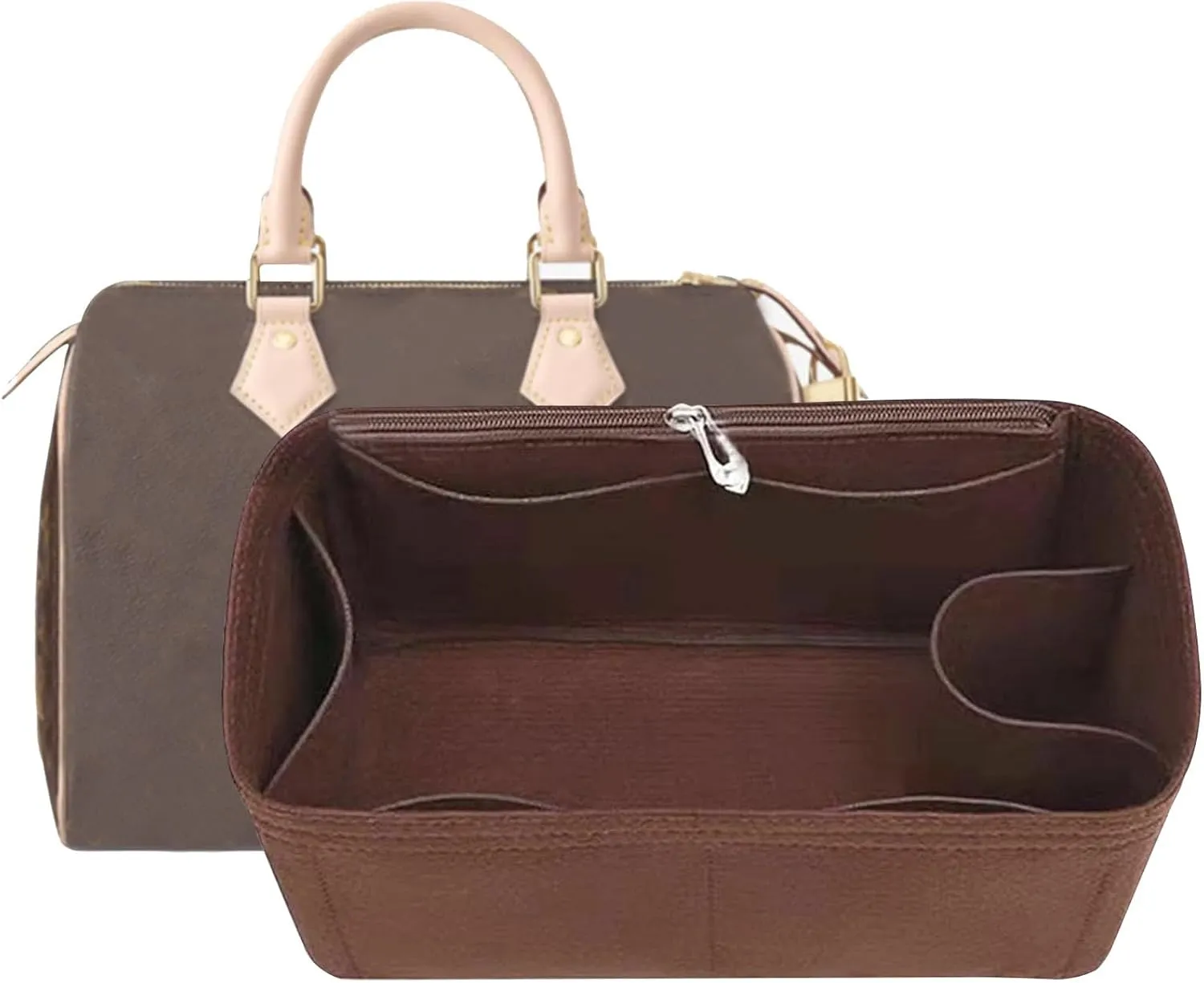 Lckaey Purse Inserts for Speedy 25 Organizer Insert, for monogram bag, HandBag protective insert Tote Bag and hand bag protector, organizer insert 1083Coffee-M