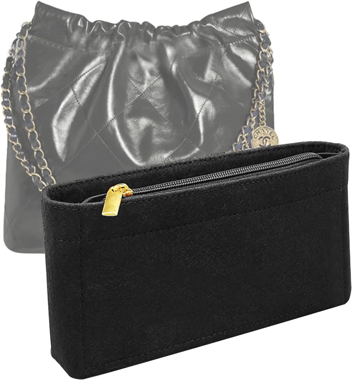 Lckaey Purse Organizer Insert for Chanel bag organizer insert reissue handbag with Side Zipper Pocket 2001black- S