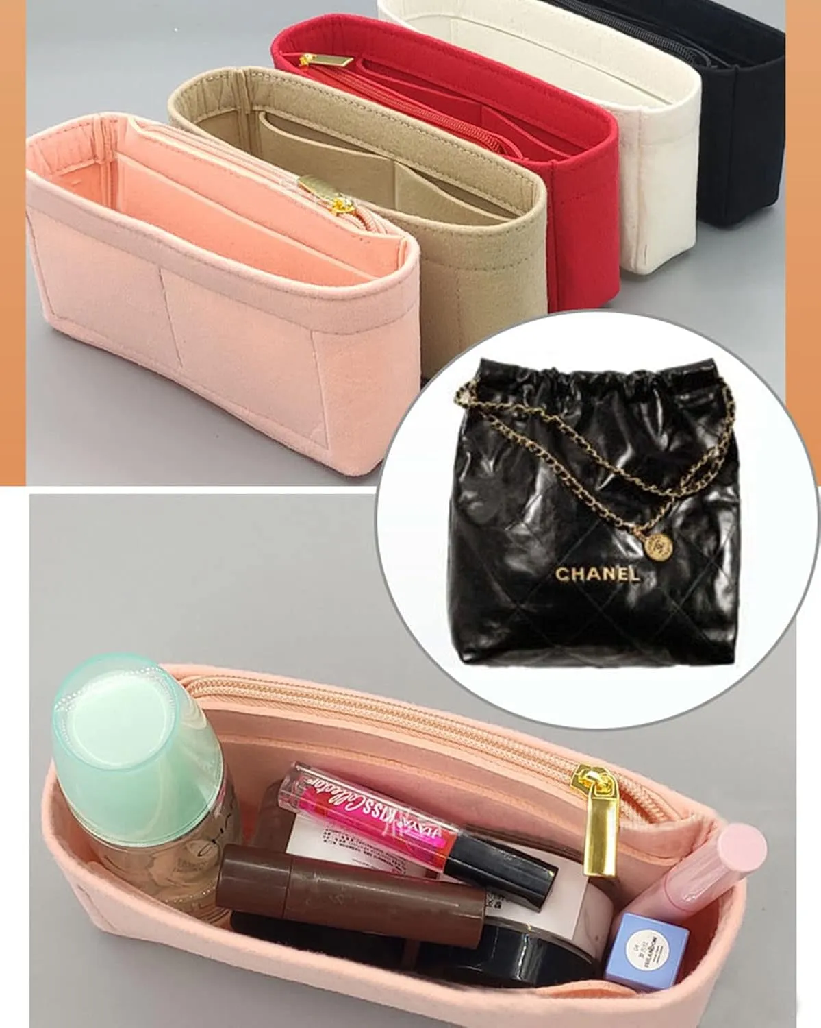 Lckaey Purse Organizer Insert for Chanel bag organizer insert reissue handbag with Side Zipper Pocket 2001black- S