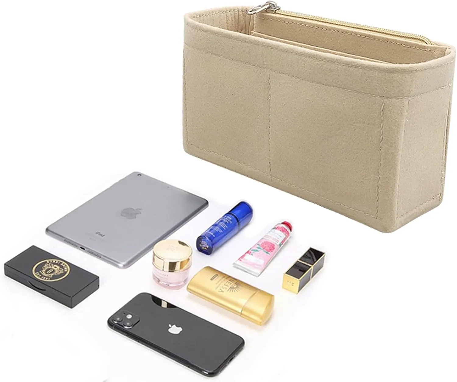 Lckaey Purse Organizer Insert for Chanel bag organizer insert reissue handbag with Side Zipper Pocket 2001black- S