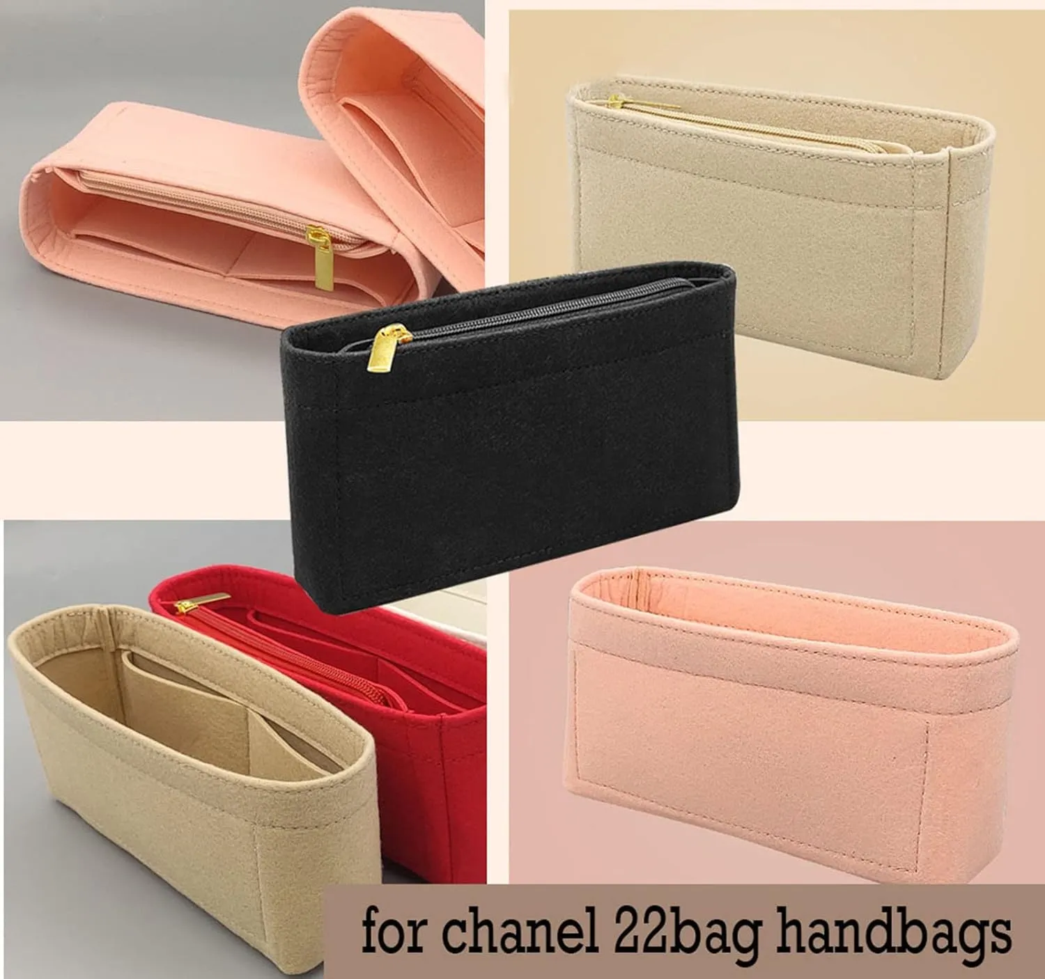 Lckaey Purse Organizer Insert for Chanel bag organizer insert reissue handbag with Side Zipper Pocket 2001black- S