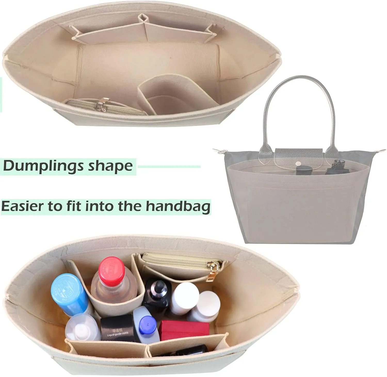 Lckaey Purse Organizer Insert for le pliage large Handbags Insert Organizer1012beige-L