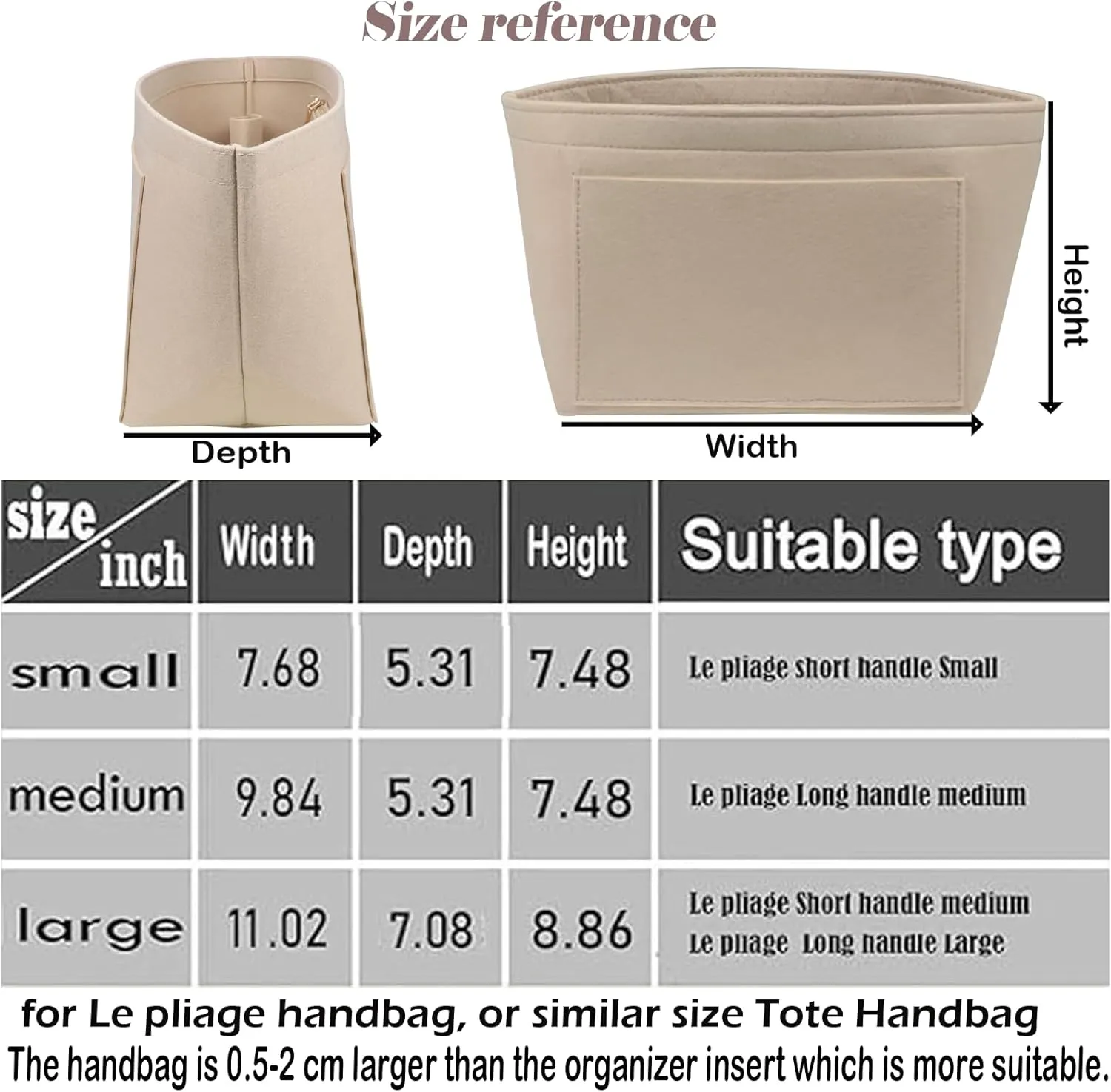 Lckaey Purse Organizer Insert for le pliage large Handbags Insert Organizer1012beige-L