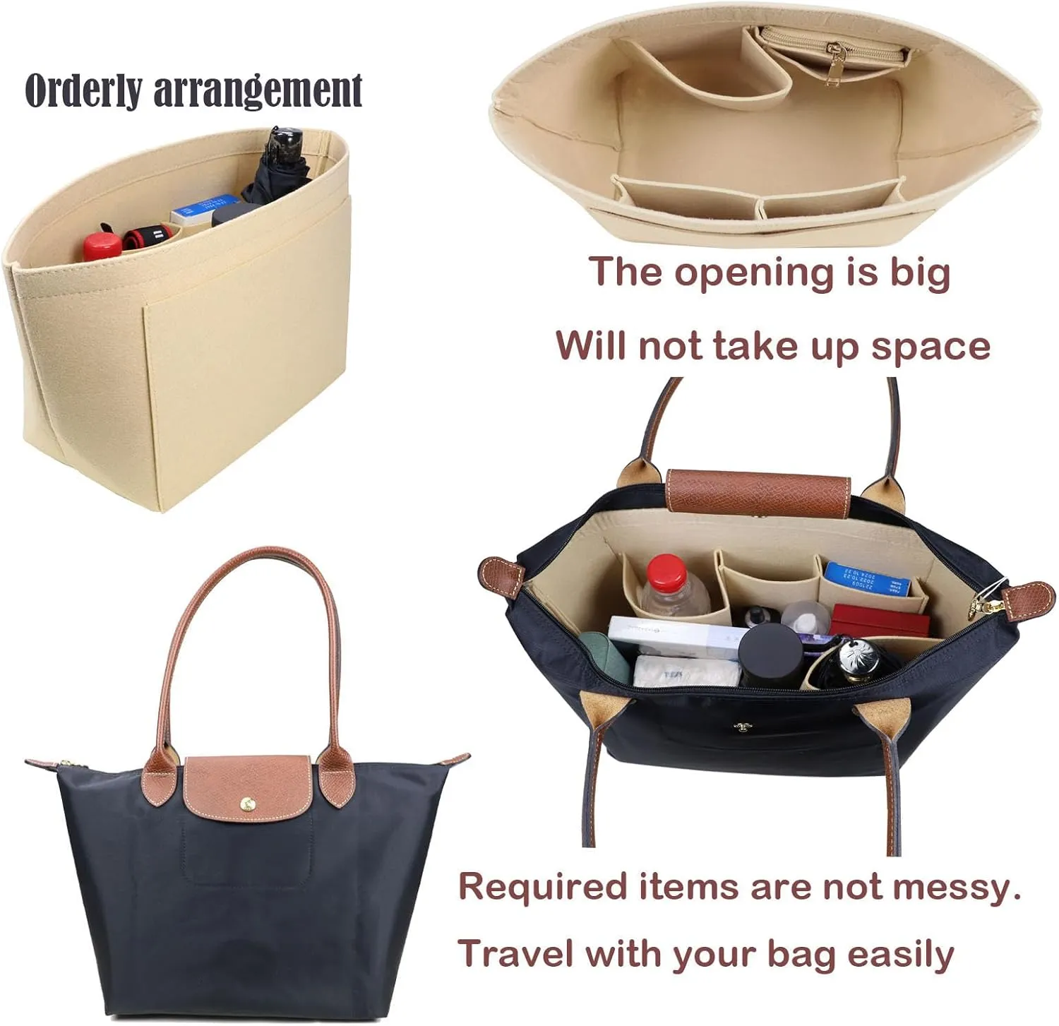 Lckaey Purse Organizer Insert for le pliage large Handbags Insert Organizer1012beige-L