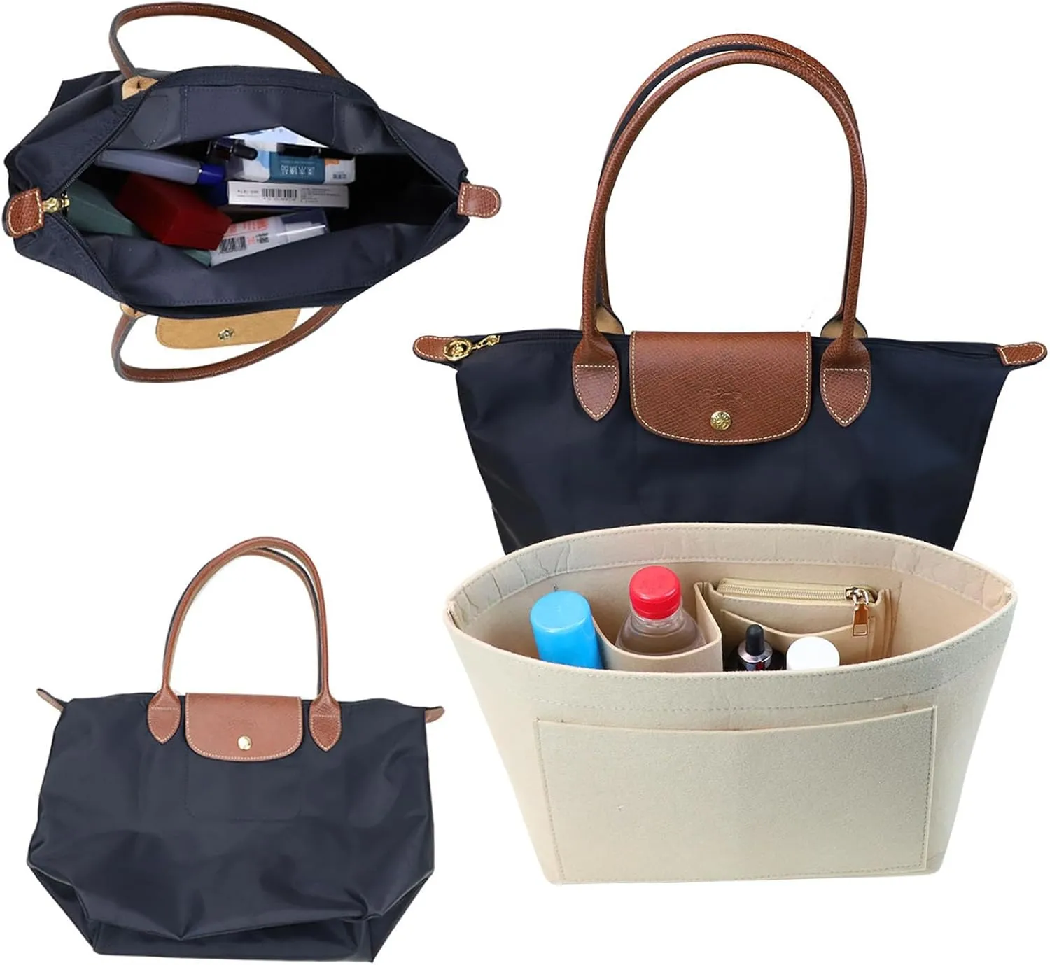 Lckaey Purse Organizer Insert for le pliage large Handbags Insert Organizer1012beige-L
