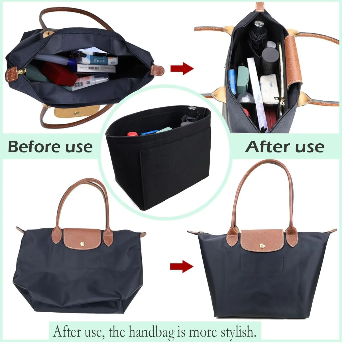 Lckaey Purse Organizer Insert for le pliage organizer insert(Large) Handbags Organizer 1012black2-L