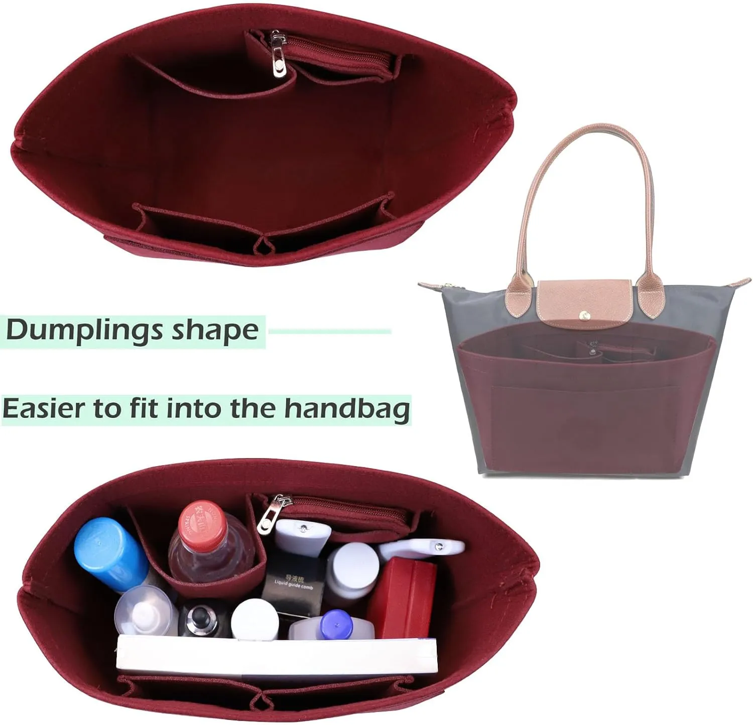 Lckaey Purse Organizer Insert for lle pliage organizer insert Handbags Organizer 1012claret2-M
