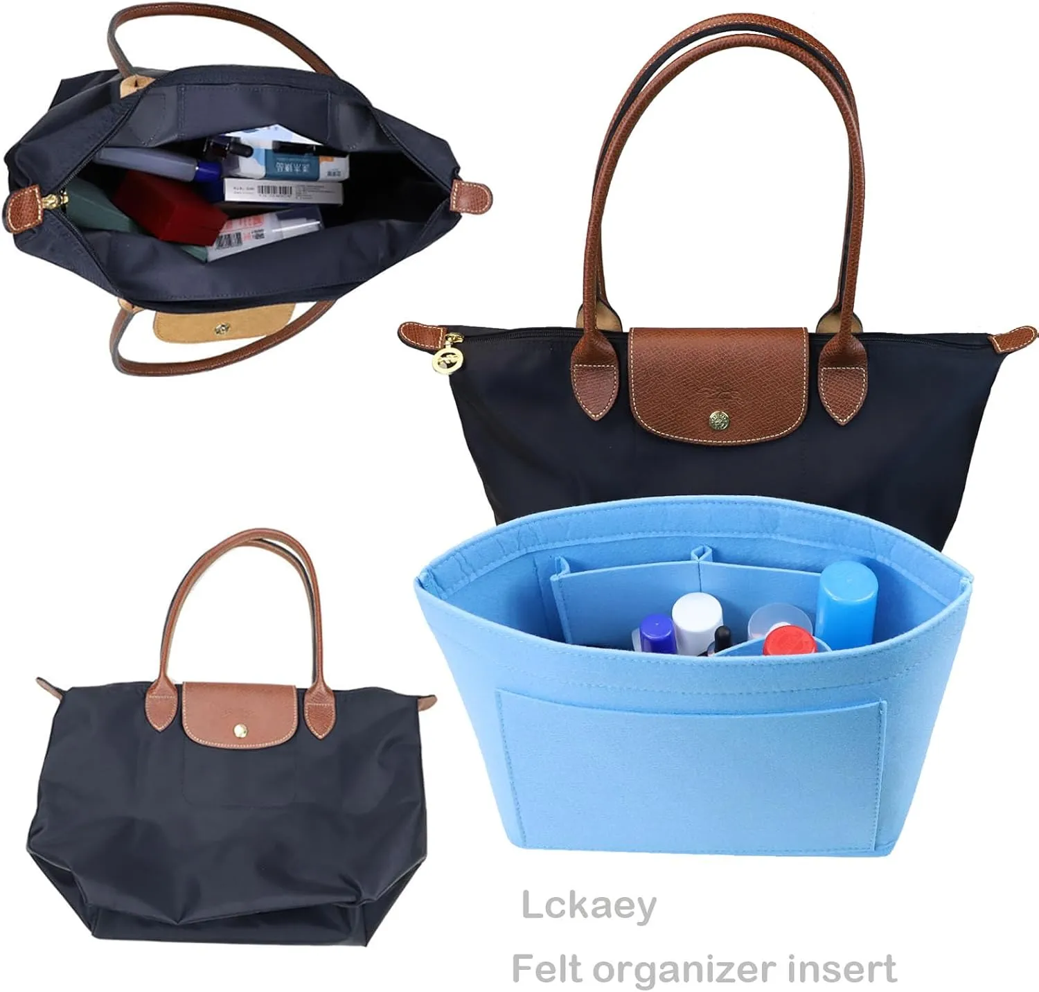 Lckaey Purse Organizer Insert for longchamp le pliage large Handbags Insert Organizer 1012French blue-L