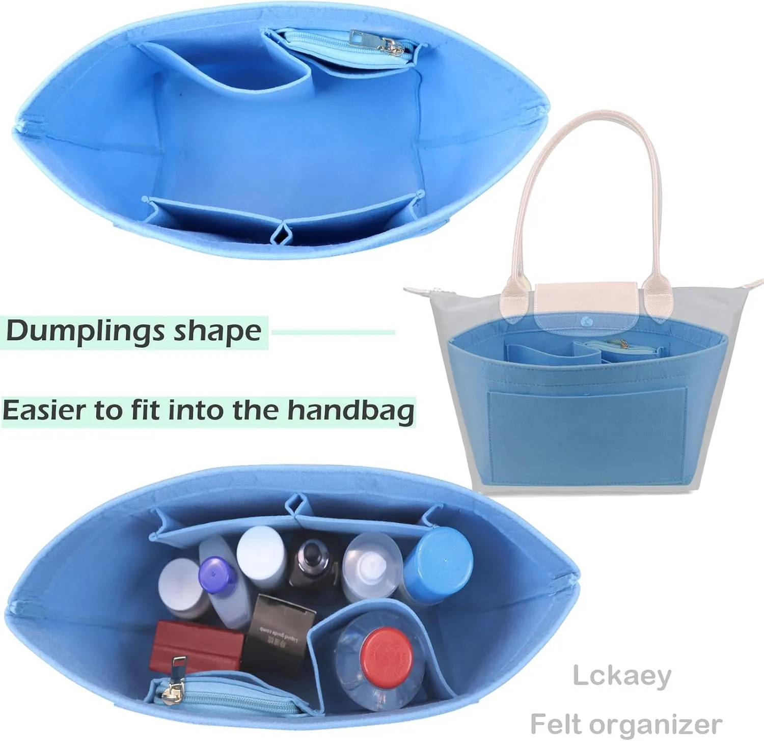 Lckaey Purse Organizer Insert for longchamp le pliage large Handbags Insert Organizer 1012French blue-L