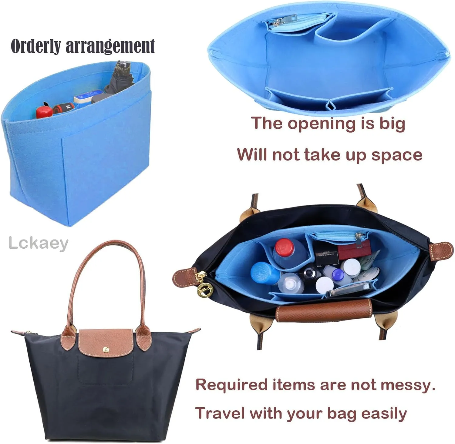 Lckaey Purse Organizer Insert for longchamp le pliage large Handbags Insert Organizer 1012French blue-L
