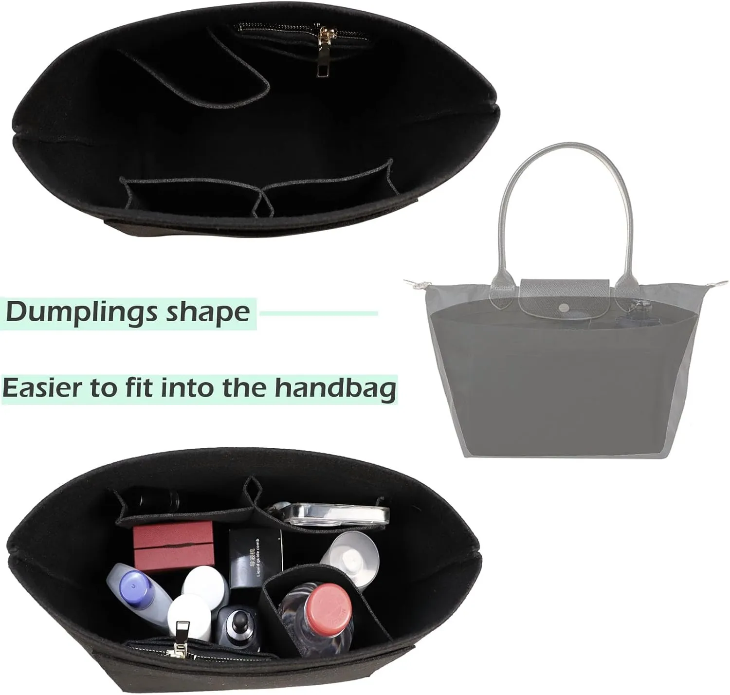 Lckaey Purse Organizer Insert for longchamp organizer insert(Large) Handbags Organizer 1012black2-S, S/8.27*6.7*5.12in