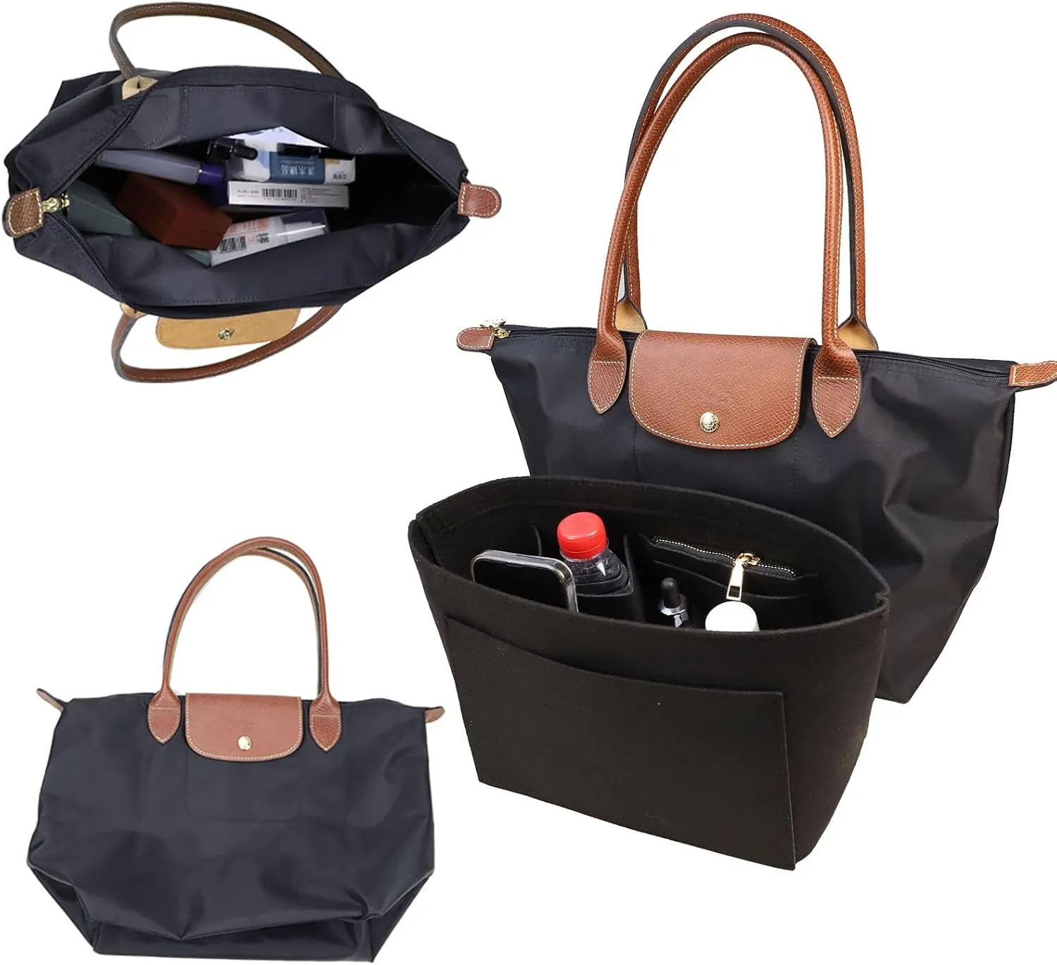 Lckaey Purse Organizer Insert for longchamp organizer insert(Large) Handbags Organizer 1012black2-S, S/8.27*6.7*5.12in