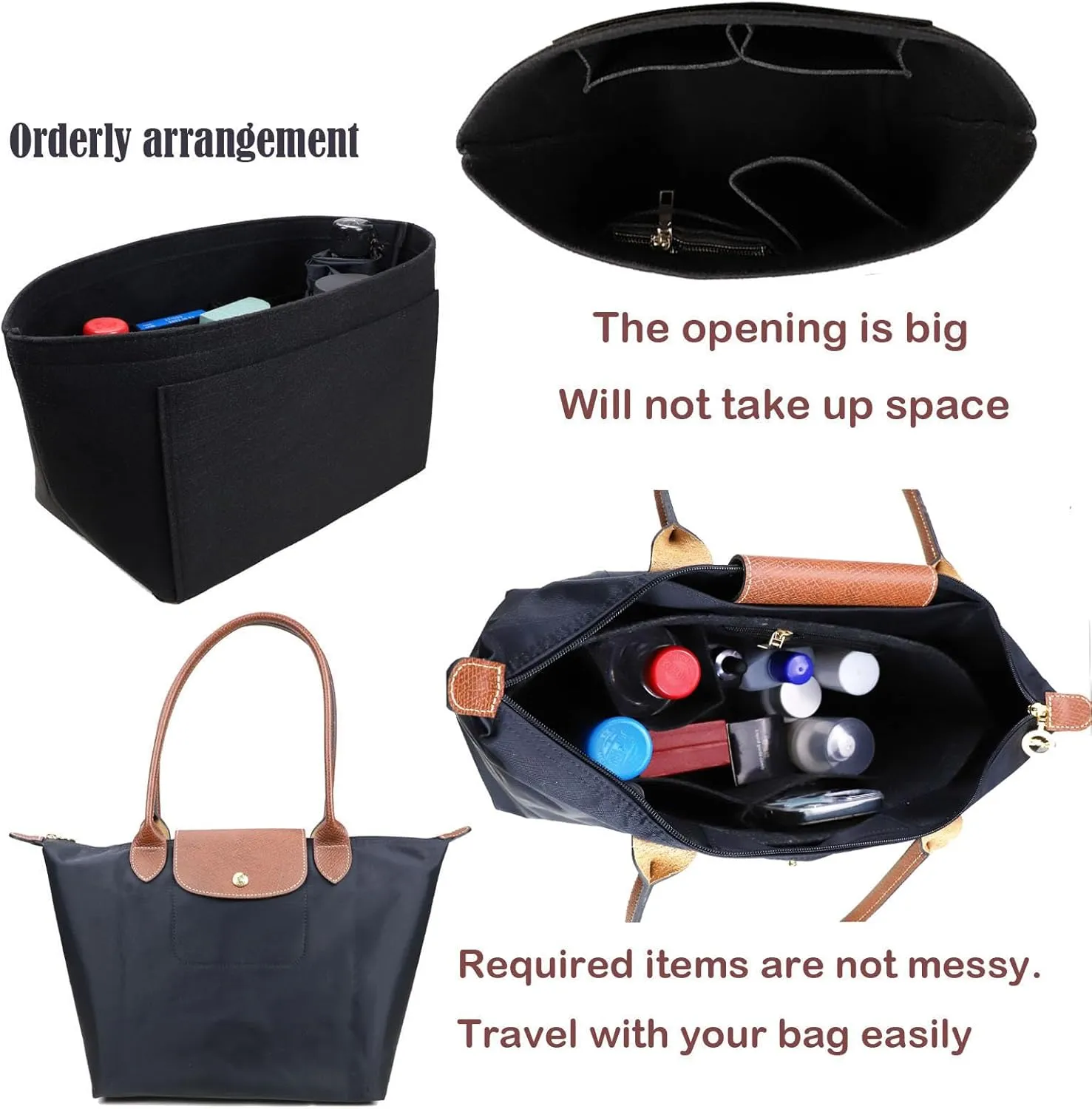 Lckaey Purse Organizer Insert for longchamp organizer insert(Large) Handbags Organizer 1012black2-S, S/8.27*6.7*5.12in