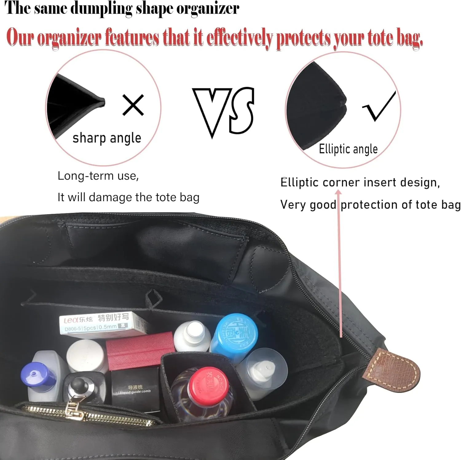 Lckaey Purse Organizer Insert for longchamp organizer insert(Large) Handbags Organizer 1012black2-S, S/8.27*6.7*5.12in