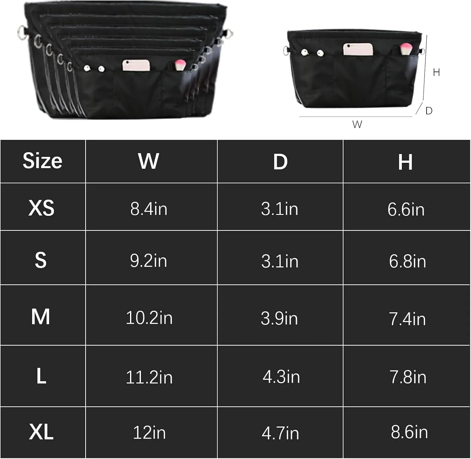 Lckaey purse organizer insert for neverfull gm mm graceful pm insert on the go purse organizer 3055black-XS