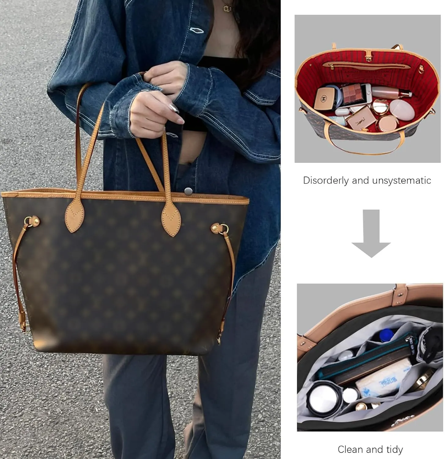 Lckaey purse organizer insert for neverfull gm mm graceful pm insert on the go purse organizer 3055black-XS