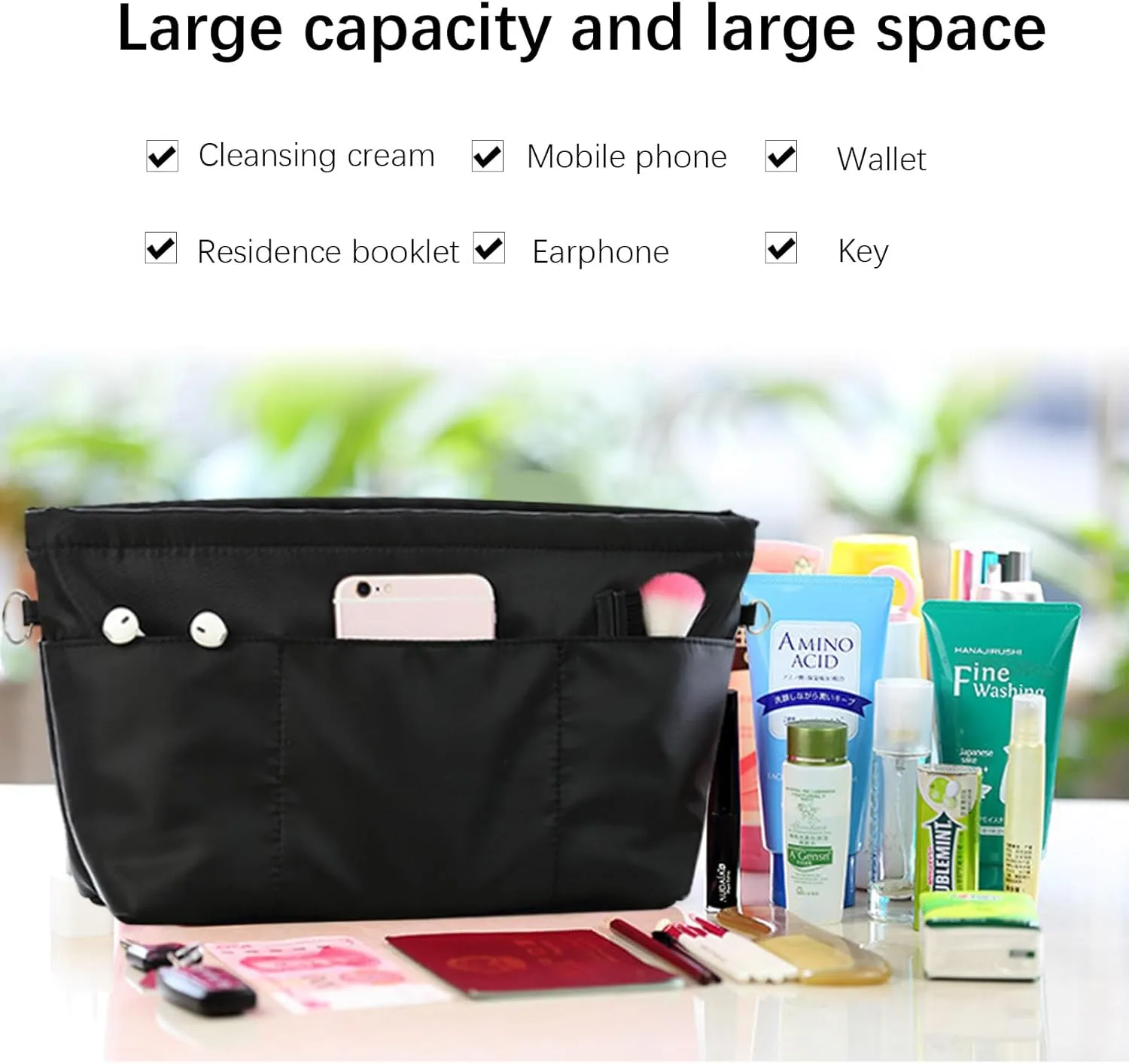 Lckaey purse organizer insert for neverfull gm mm graceful pm insert on the go purse organizer 3055black-XS