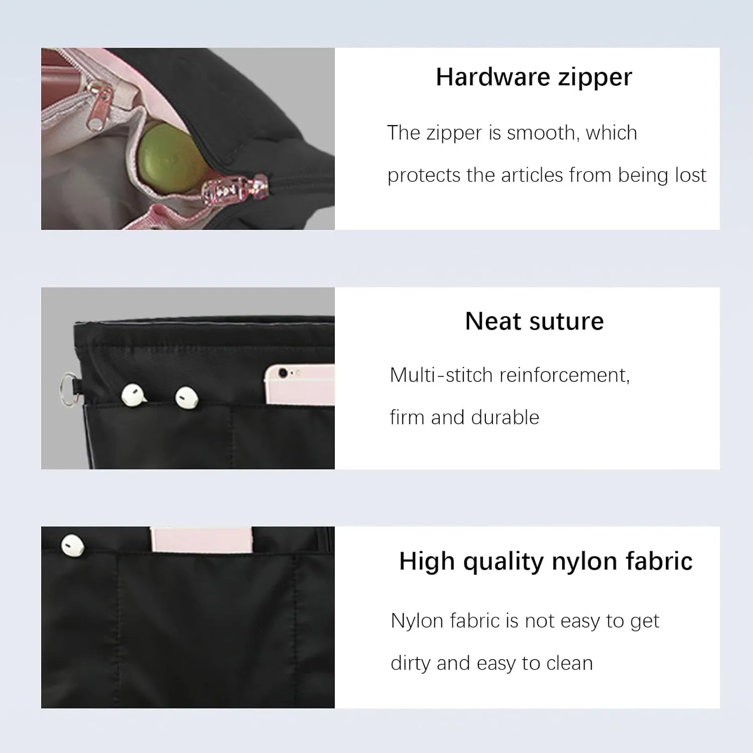 Lckaey purse organizer insert for neverfull gm mm graceful pm insert on the go purse organizer 3055black-XS
