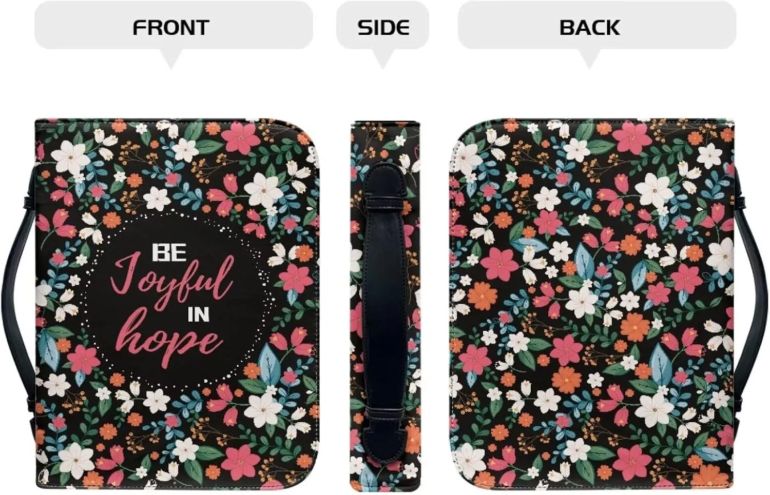 Leather Bible Covers for Women Aesthetic Floral Bible Quotes Bible Carrying Case with Handle