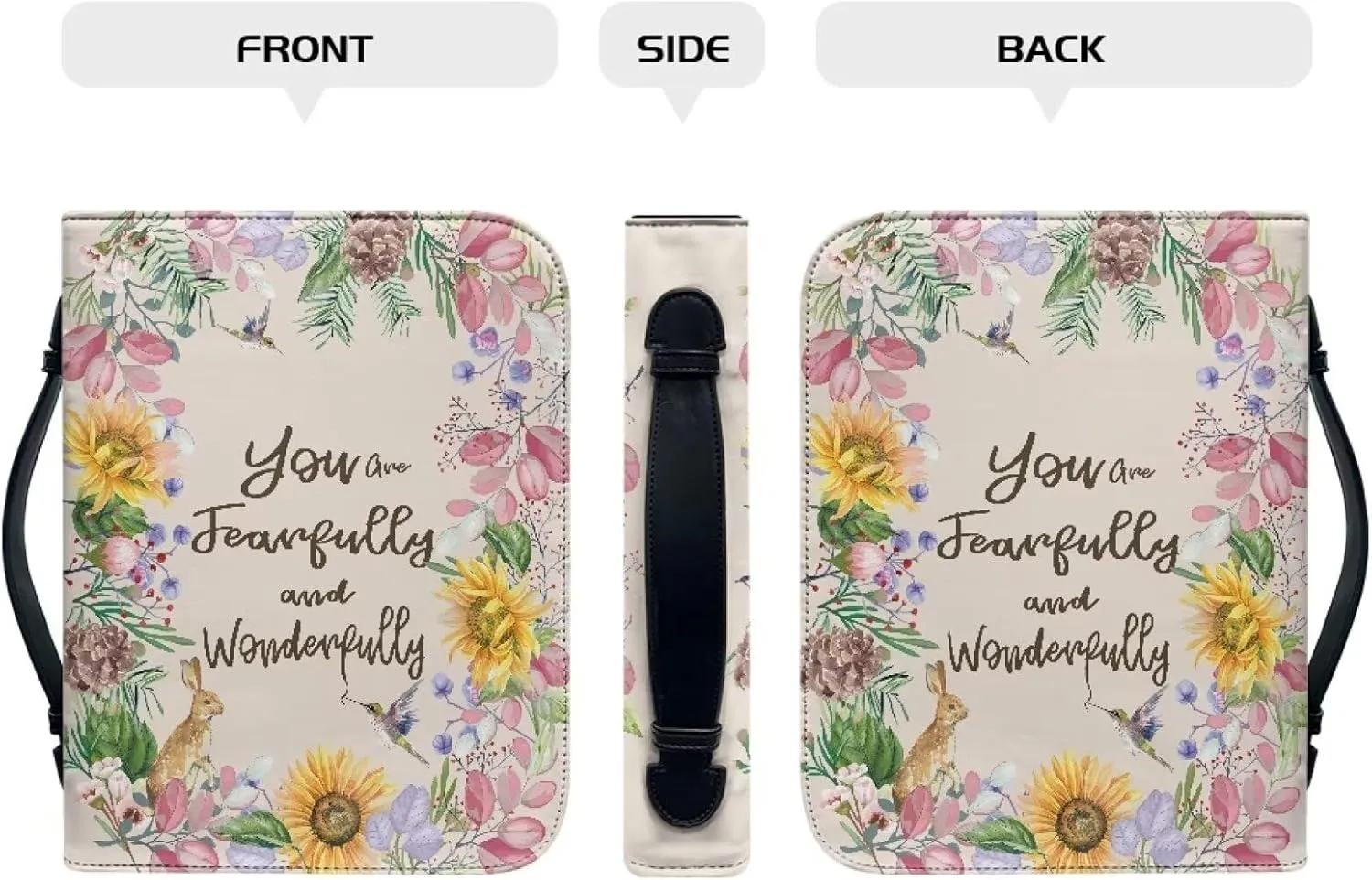 Leather Bible Covers for Women Aesthetic Floral Bible Quotes Bible Carrying Case with Handle