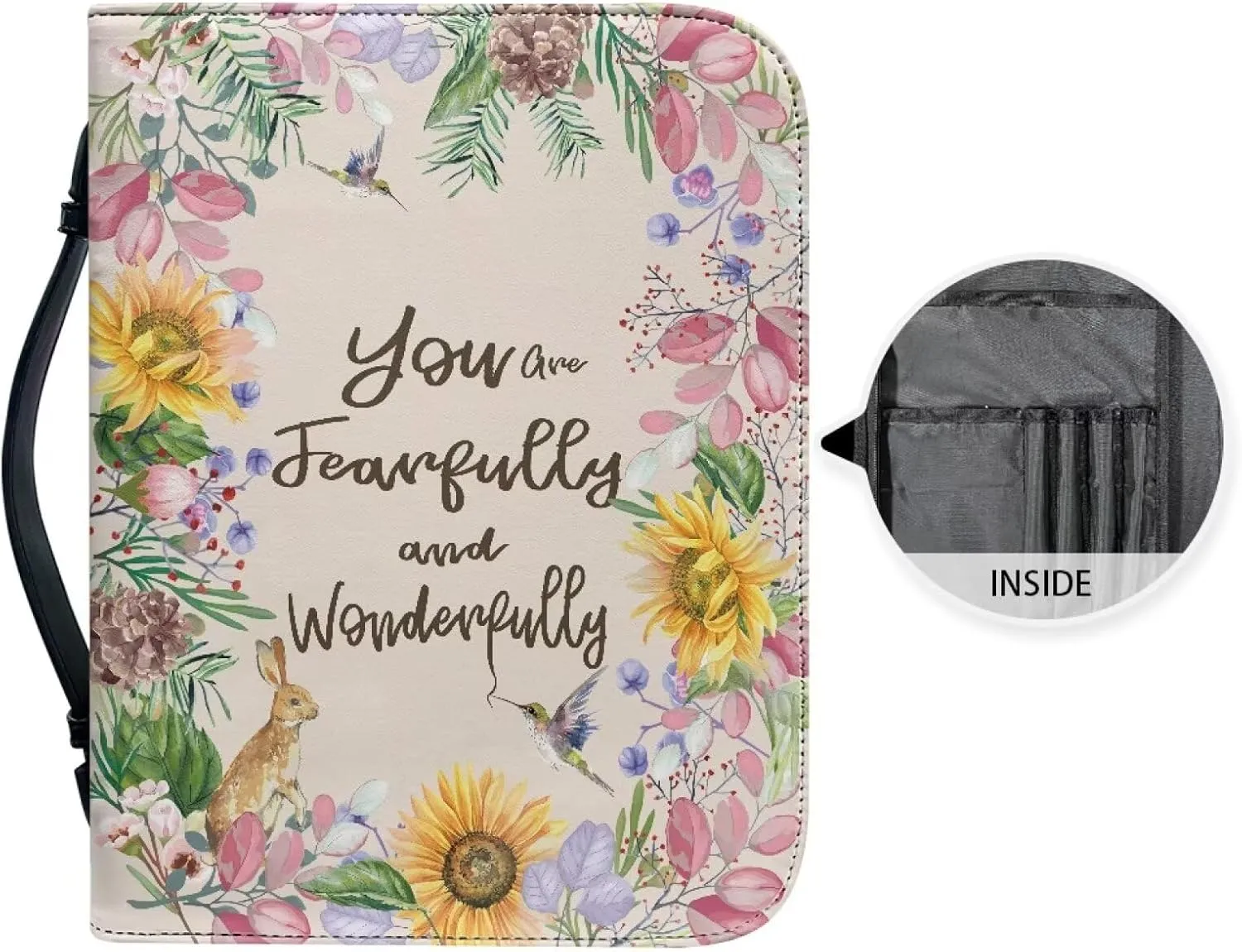 Leather Bible Covers for Women Aesthetic Floral Bible Quotes Bible Carrying Case with Handle