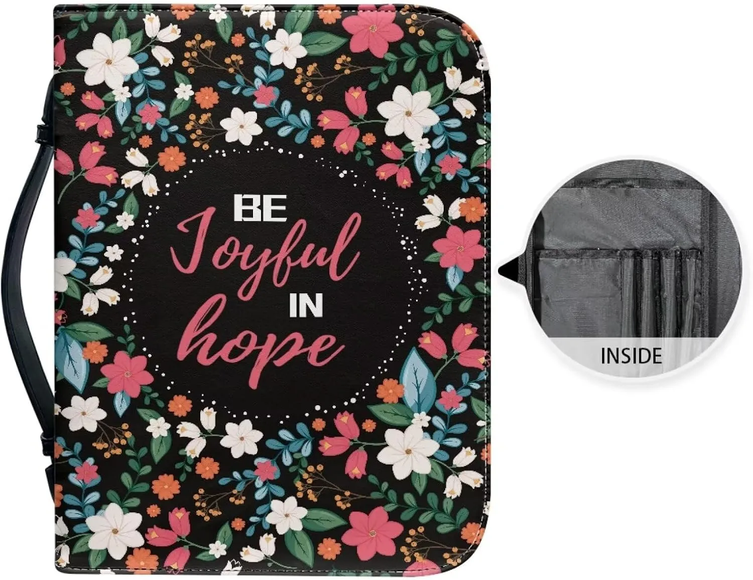 Leather Bible Covers for Women Aesthetic Floral Bible Quotes Bible Carrying Case with Handle