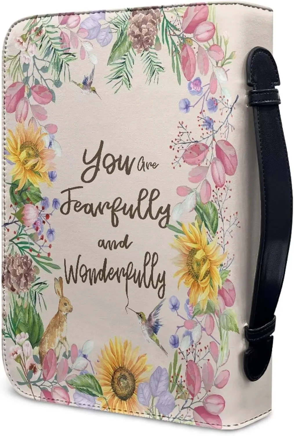 Leather Bible Covers for Women Aesthetic Floral Bible Quotes Bible Carrying Case with Handle