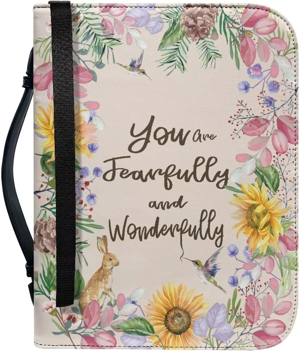 Leather Bible Covers for Women Aesthetic Floral Bible Quotes Bible Carrying Case with Handle
